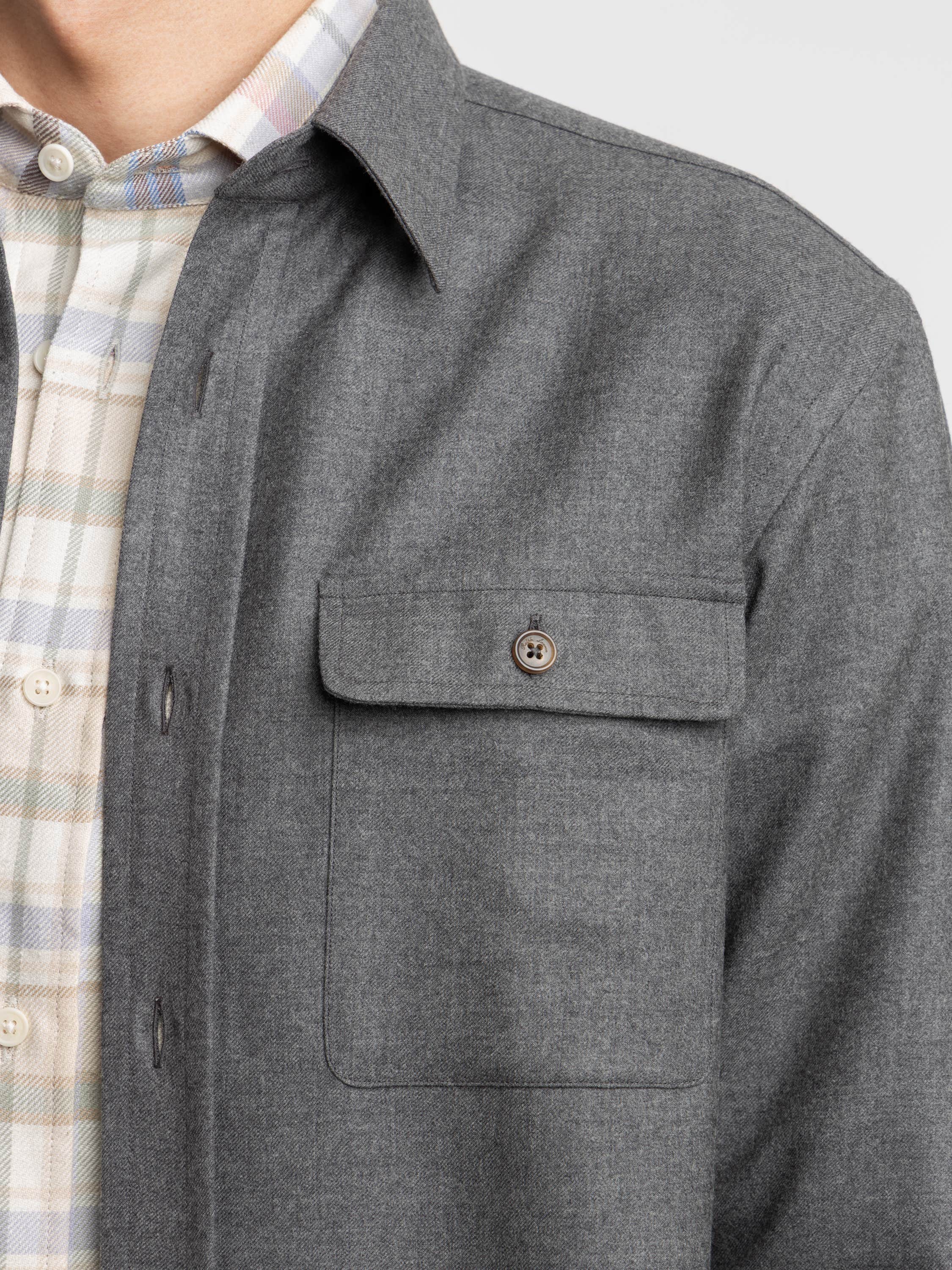 Med Grey Melange Wool Flannel Shirt
