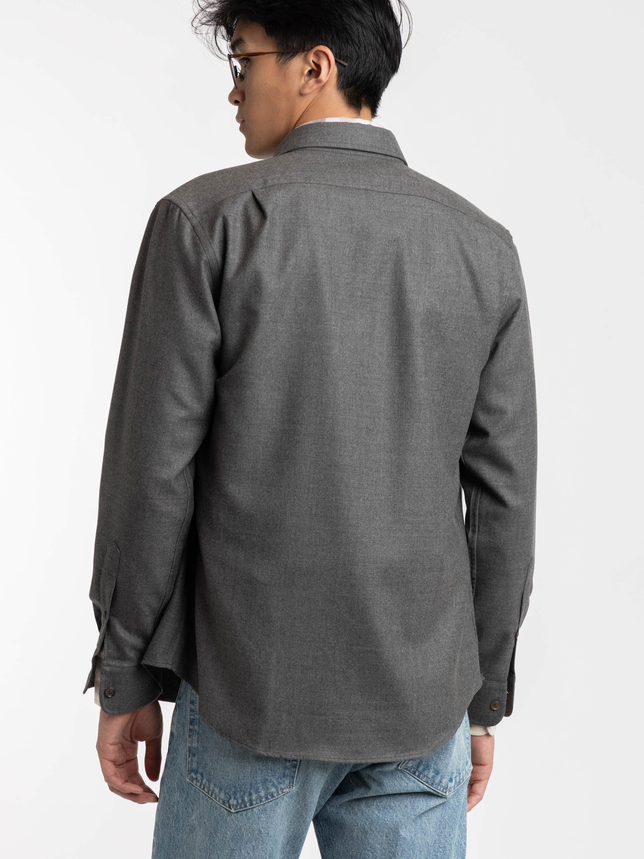 Med Grey Melange Wool Flannel Shirt