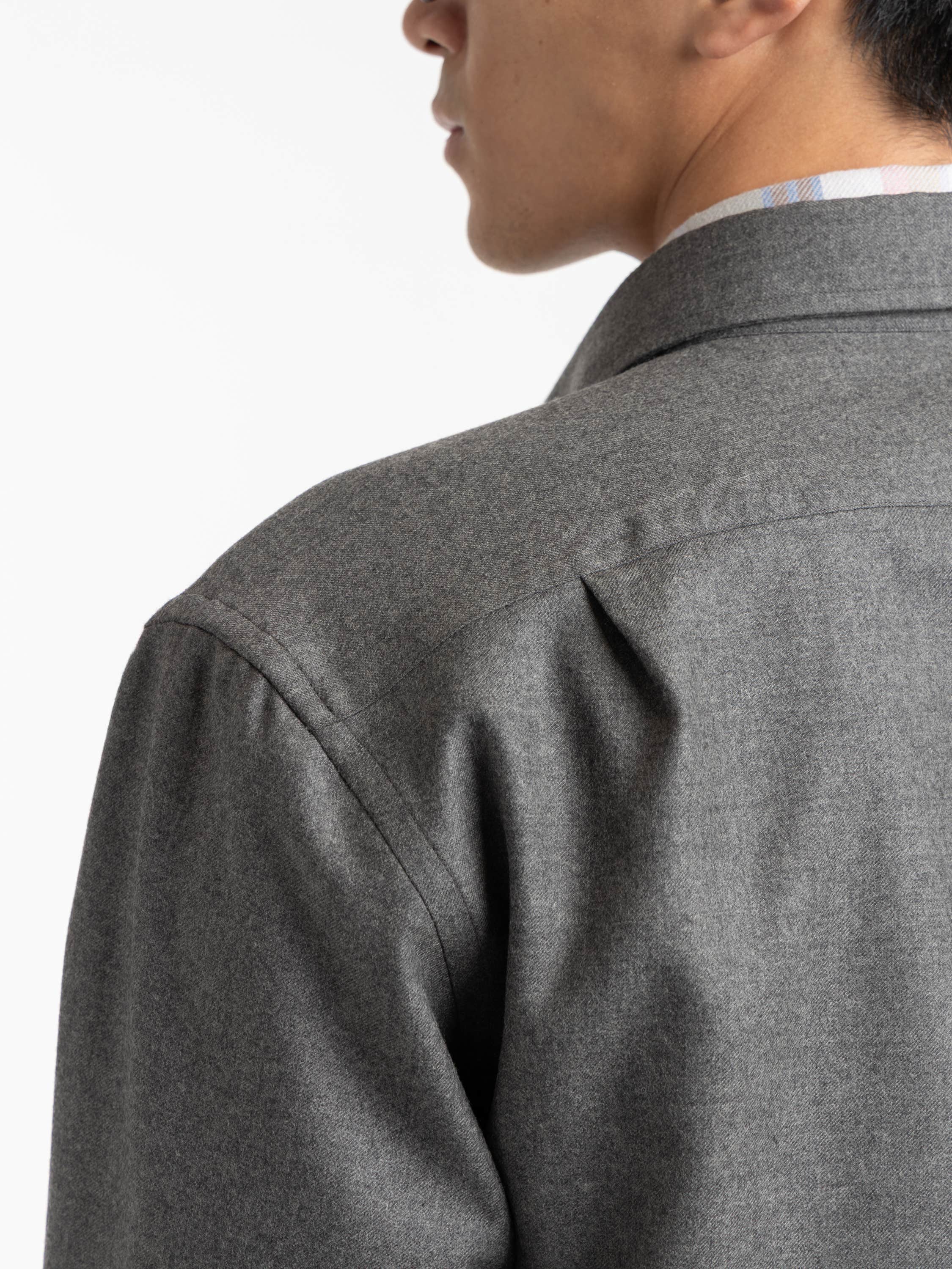 Med Grey Melange Wool Flannel Shirt