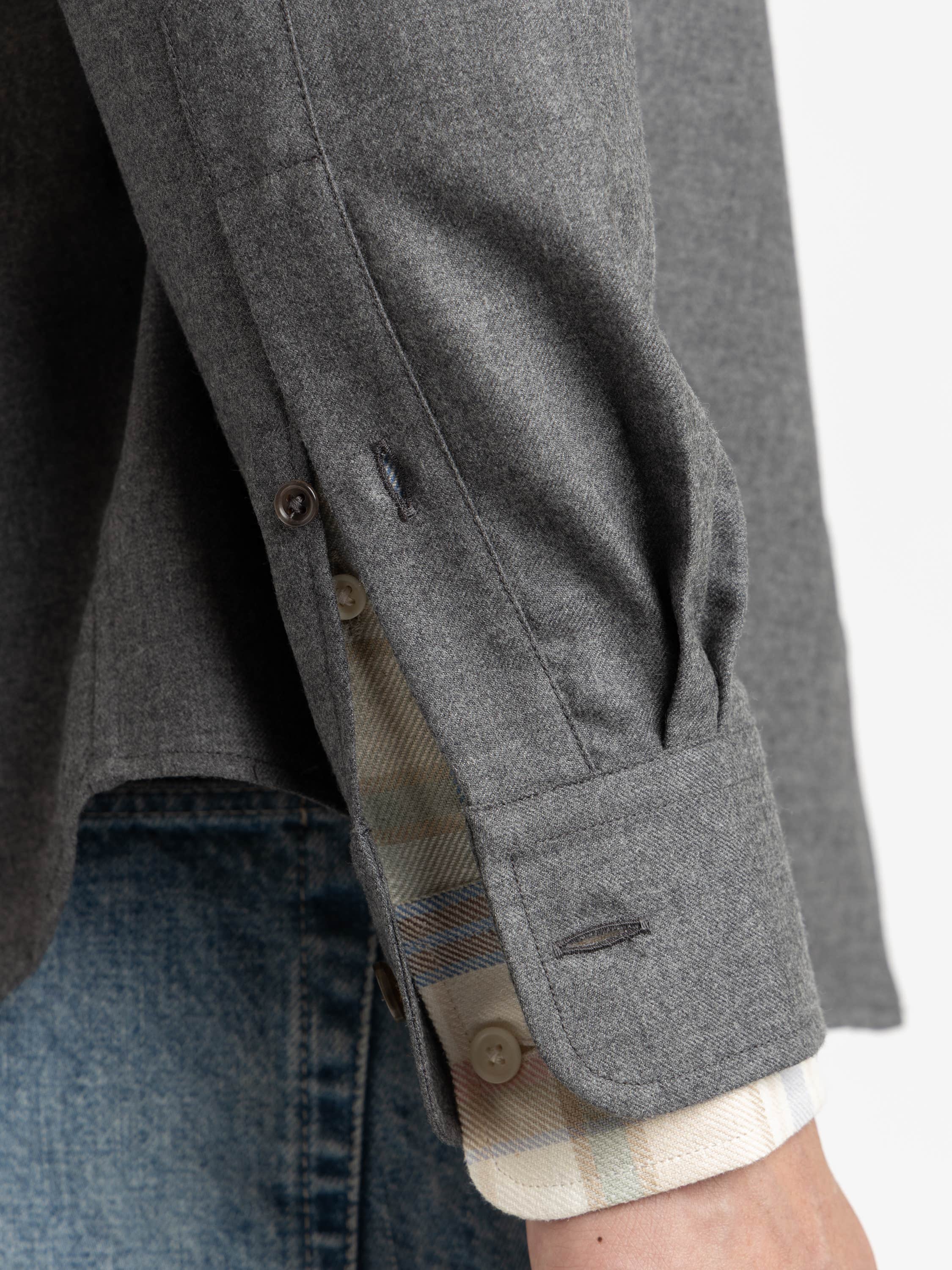 Med Grey Melange Wool Flannel Shirt