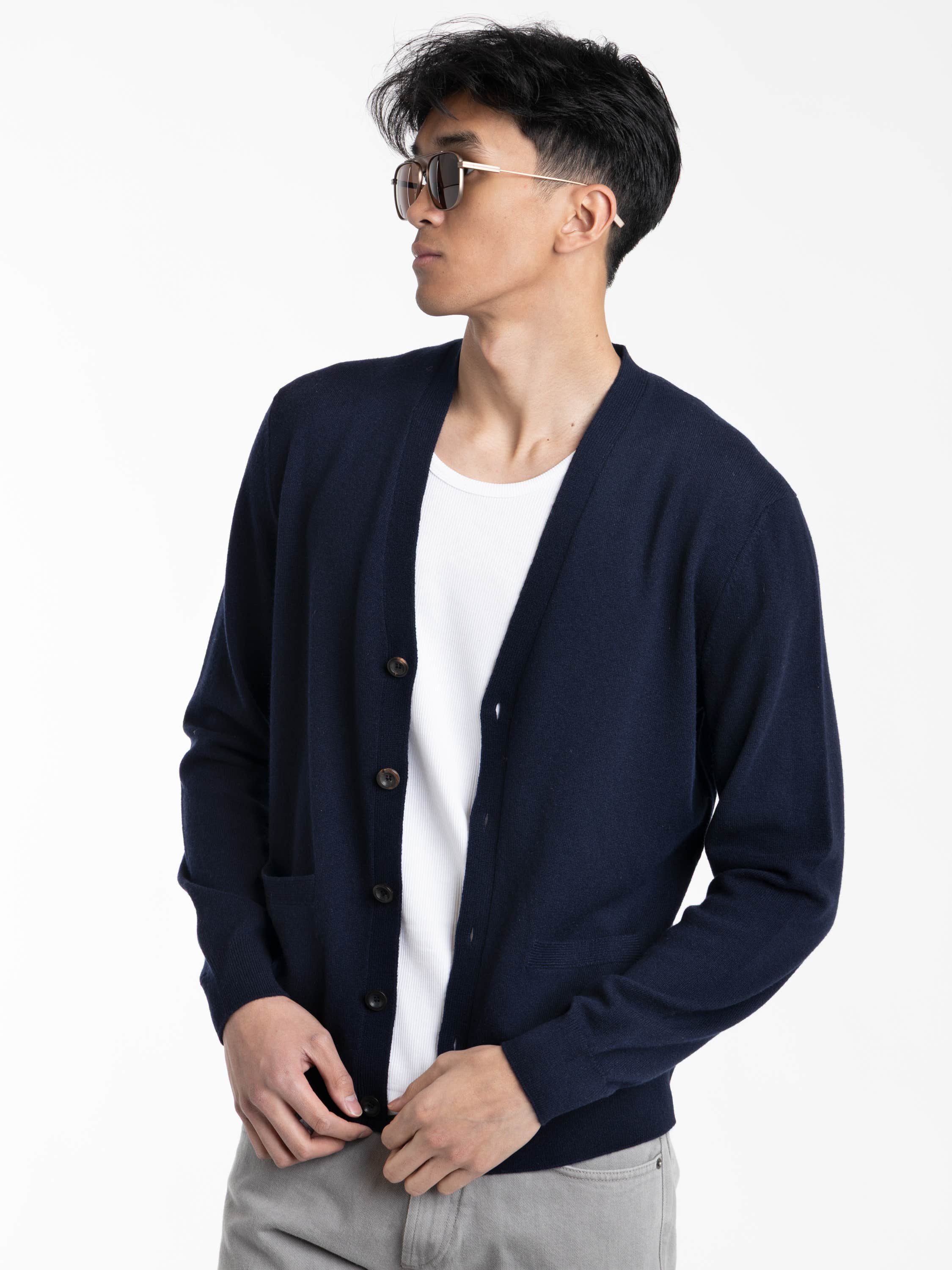 Classic Chairman Navy Cashmere V-Neck Cardigan