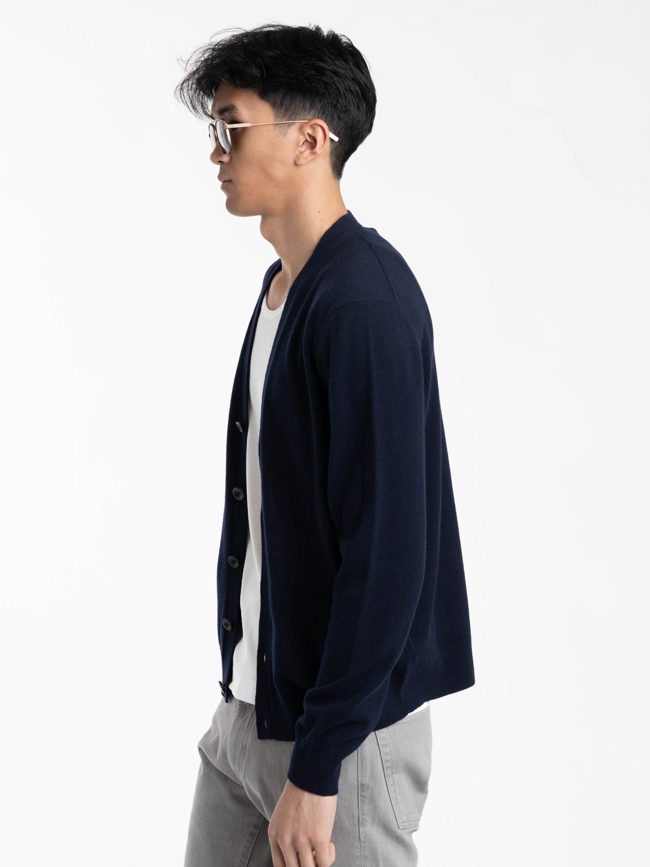 Classic Chairman Navy Cashmere V-Neck Cardigan