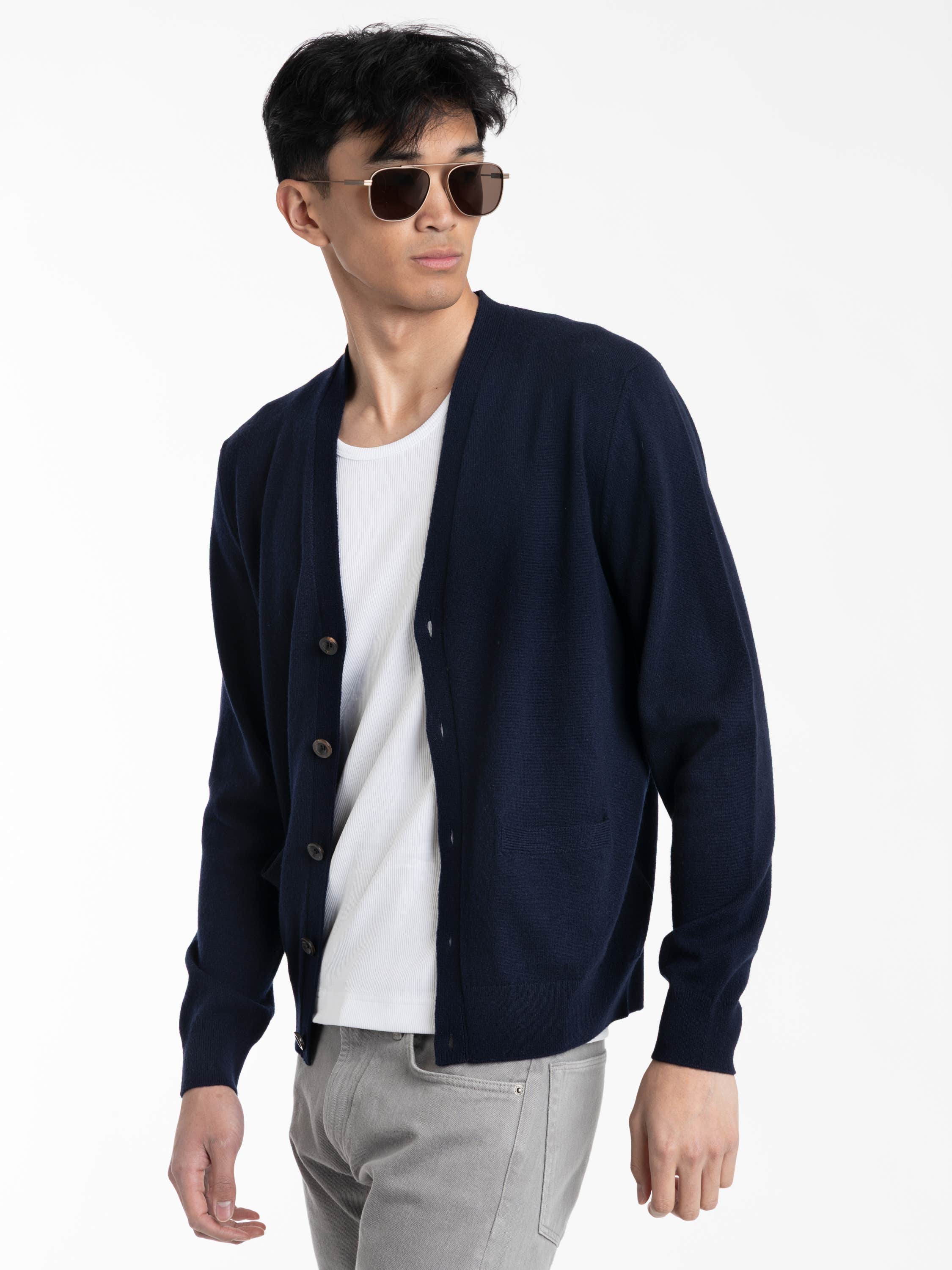 Classic Chairman Navy Cashmere V-Neck Cardigan