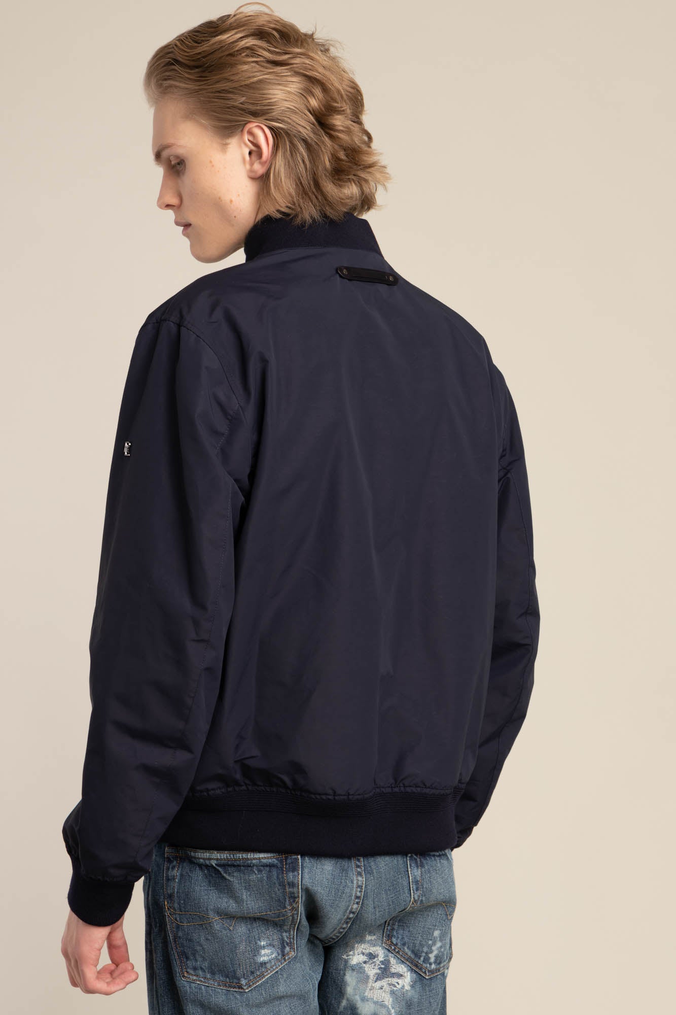 Navy nylon shop bomber jacket