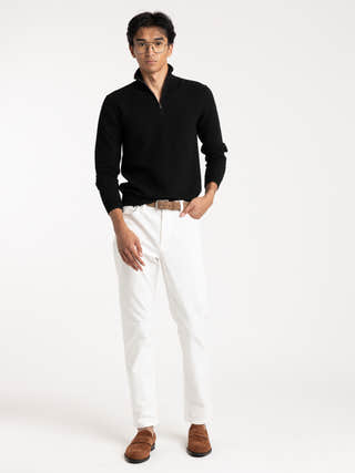 Ralph Lauren Purple Label Piqué-Knit Wool Quarter-Zip Sweater