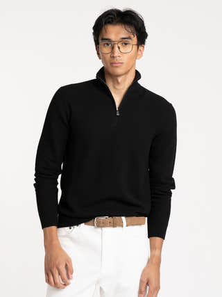 Ralph Lauren Purple Label Piqué-Knit Wool Quarter-Zip Sweater