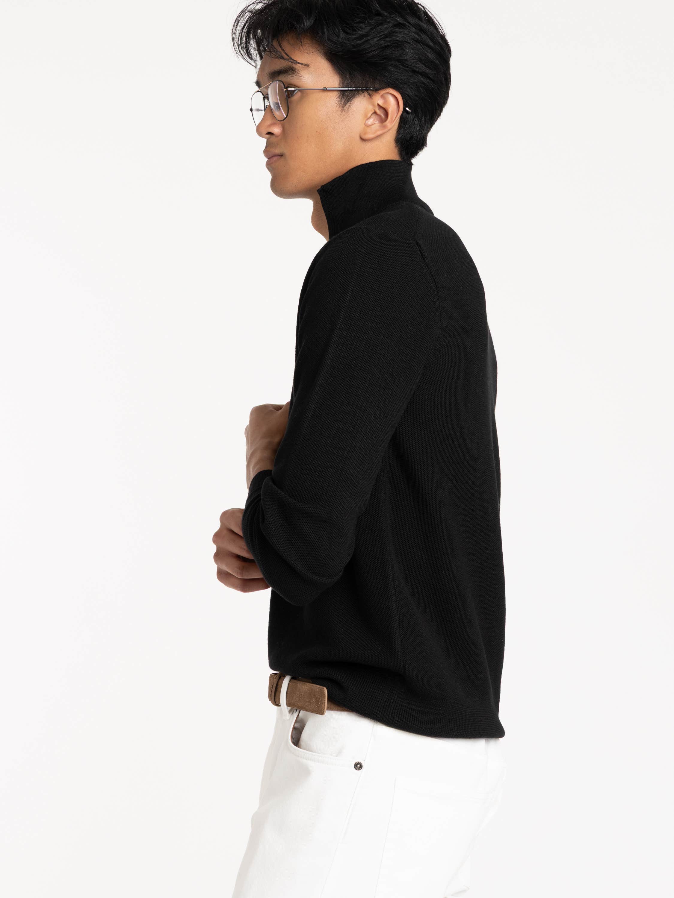 Piqué-Knit Wool Quarter-Zip Sweater