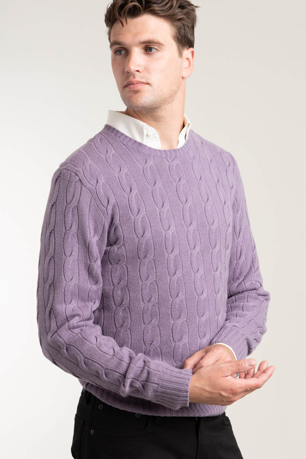 Purple Cable Knit Cashmere Sweater