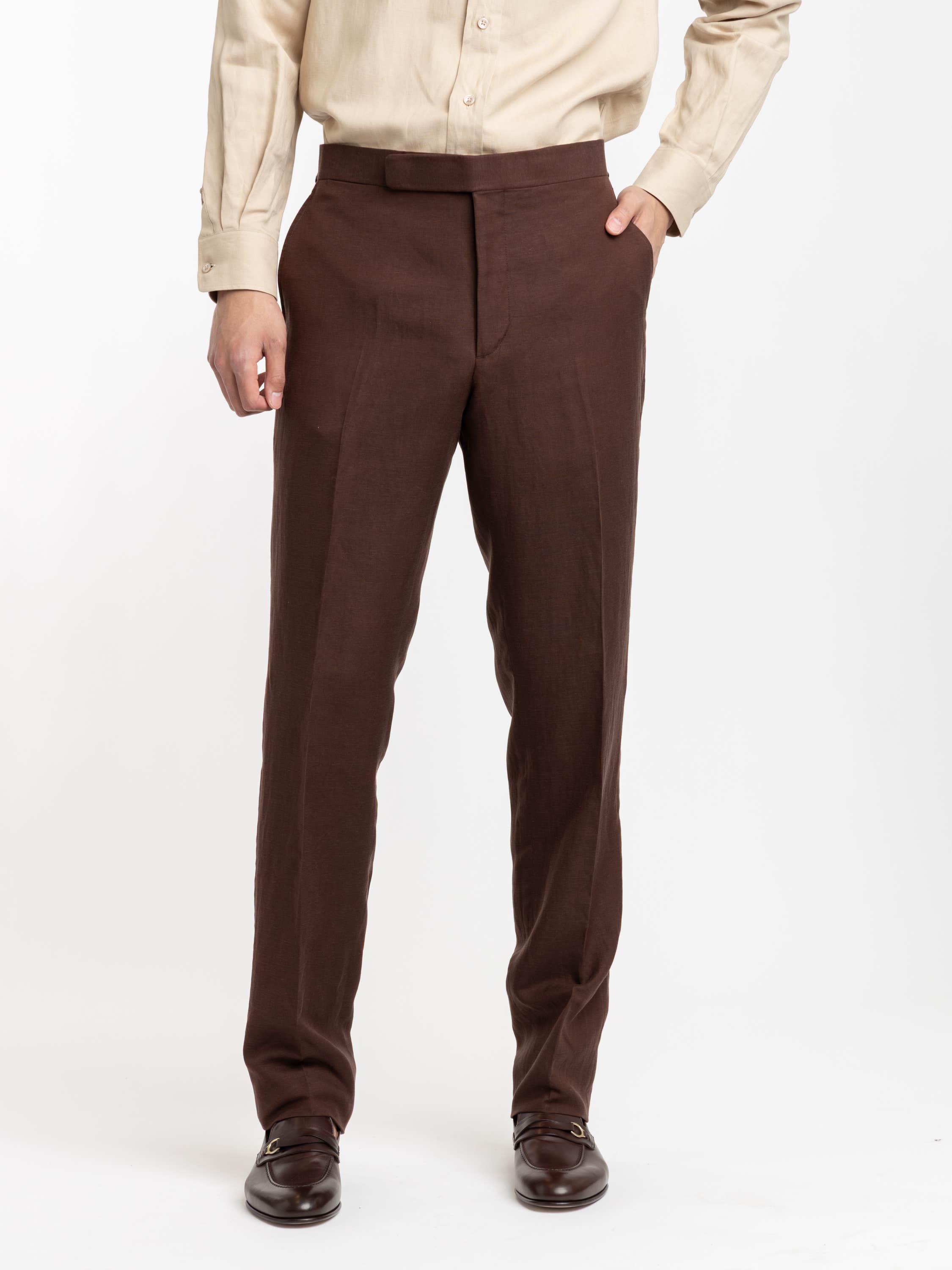 Sable Brown Gregory Hand-Tailored Silk-Linen Trouser