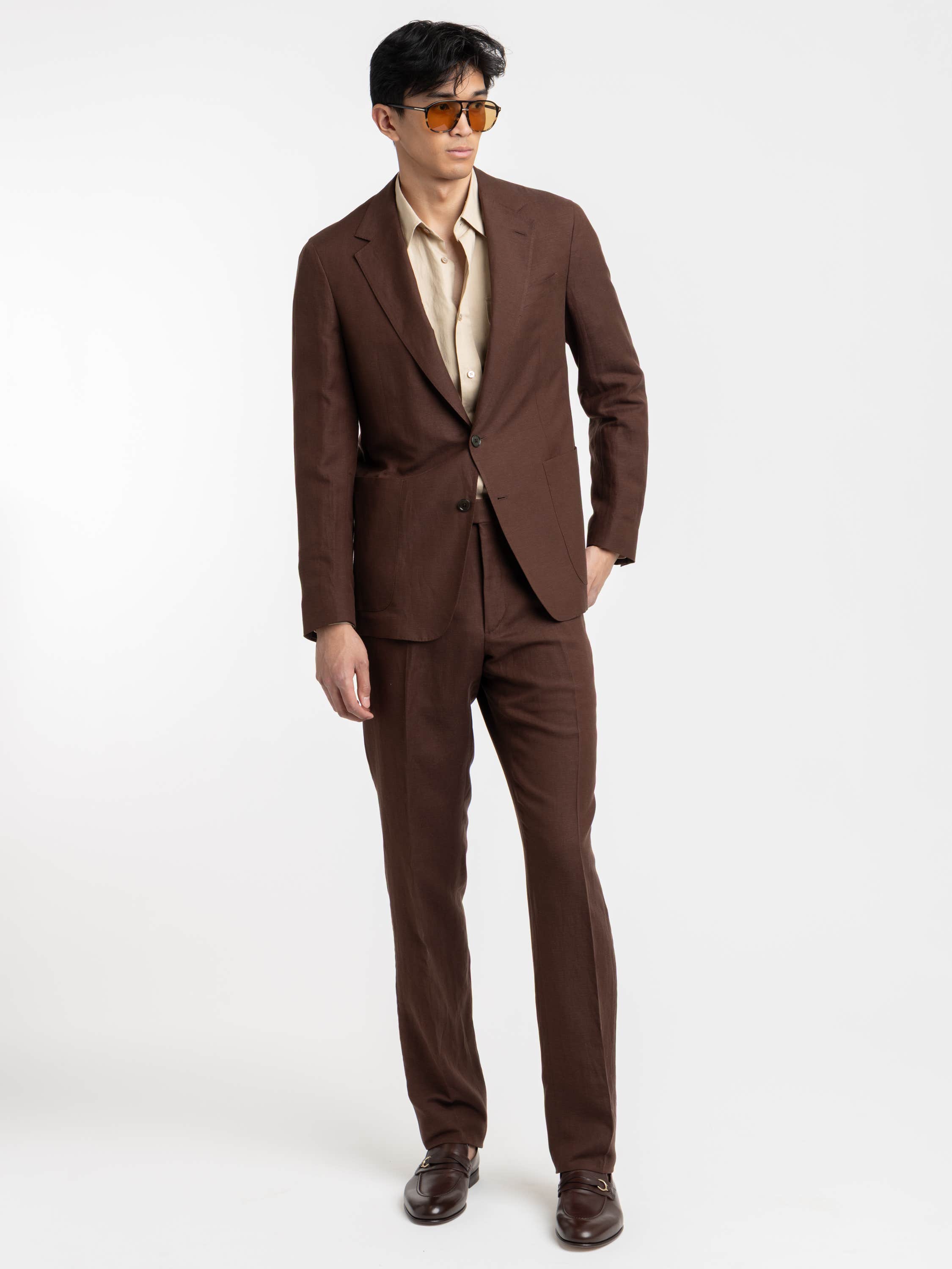 Dark Brown Hadley Hand-Tailored Silk-Linen Jacket