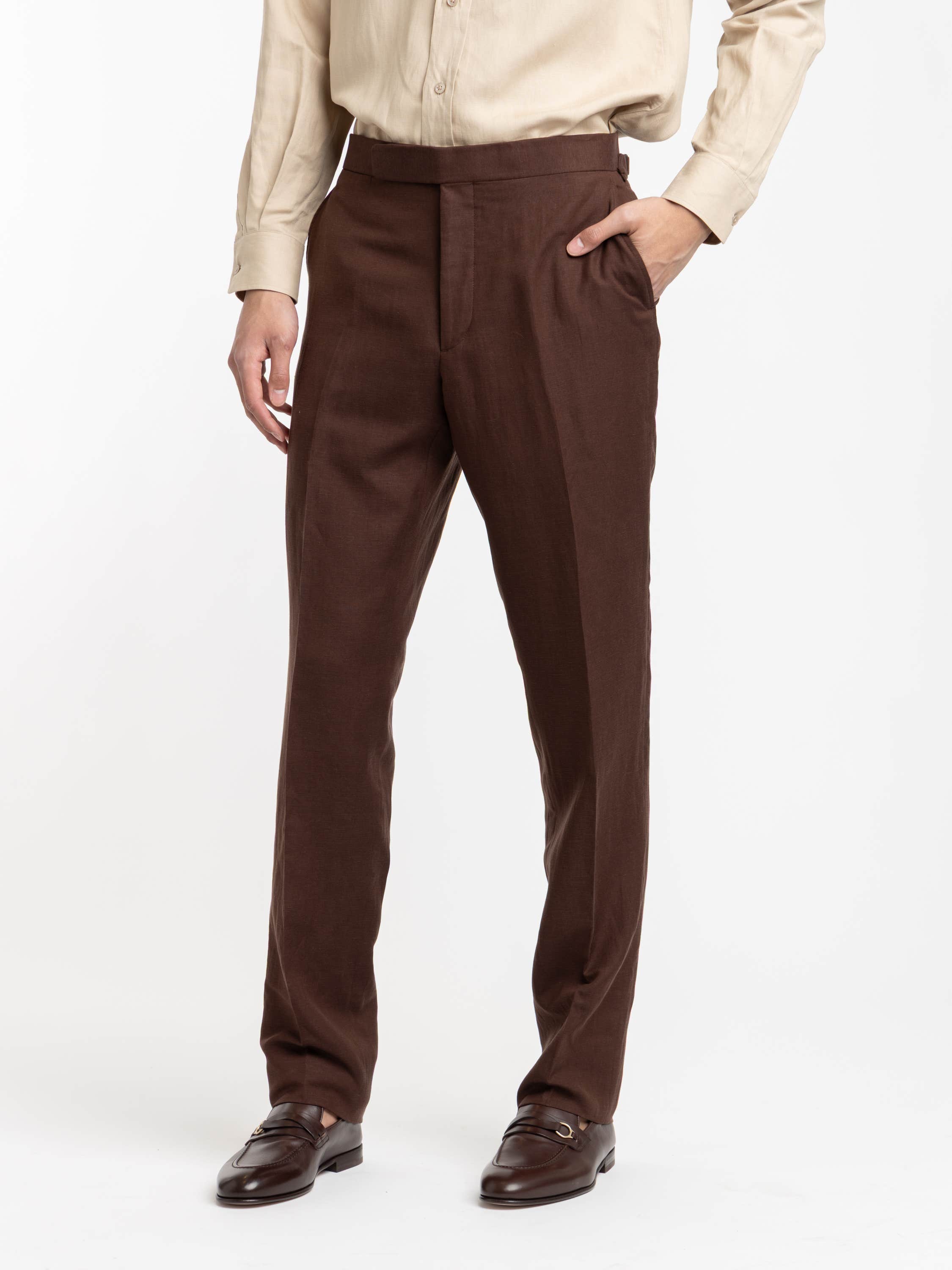 Sable Brown Gregory Hand-Tailored Silk-Linen Trouser