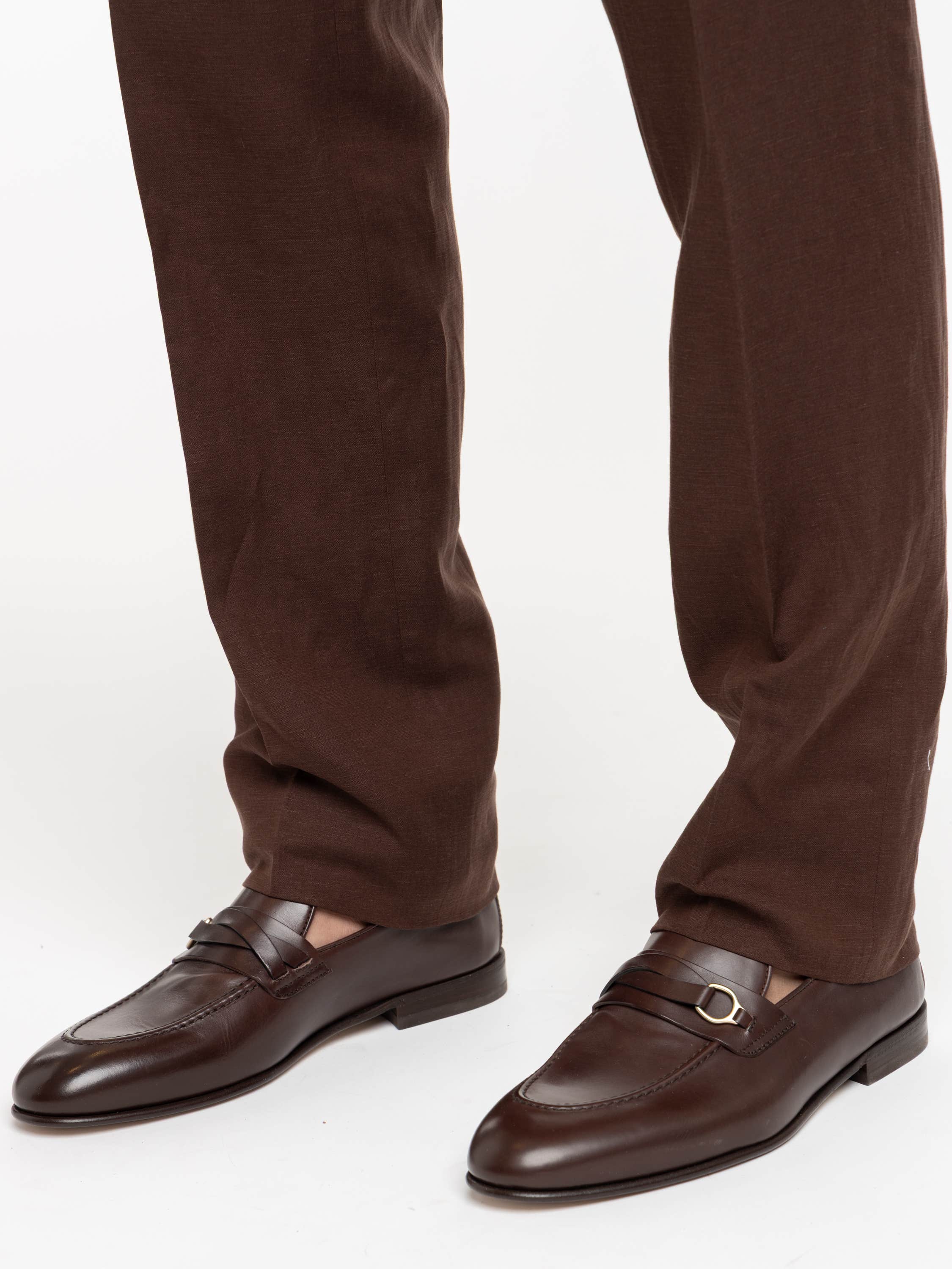 Sable Brown Gregory Hand-Tailored Silk-Linen Trouser