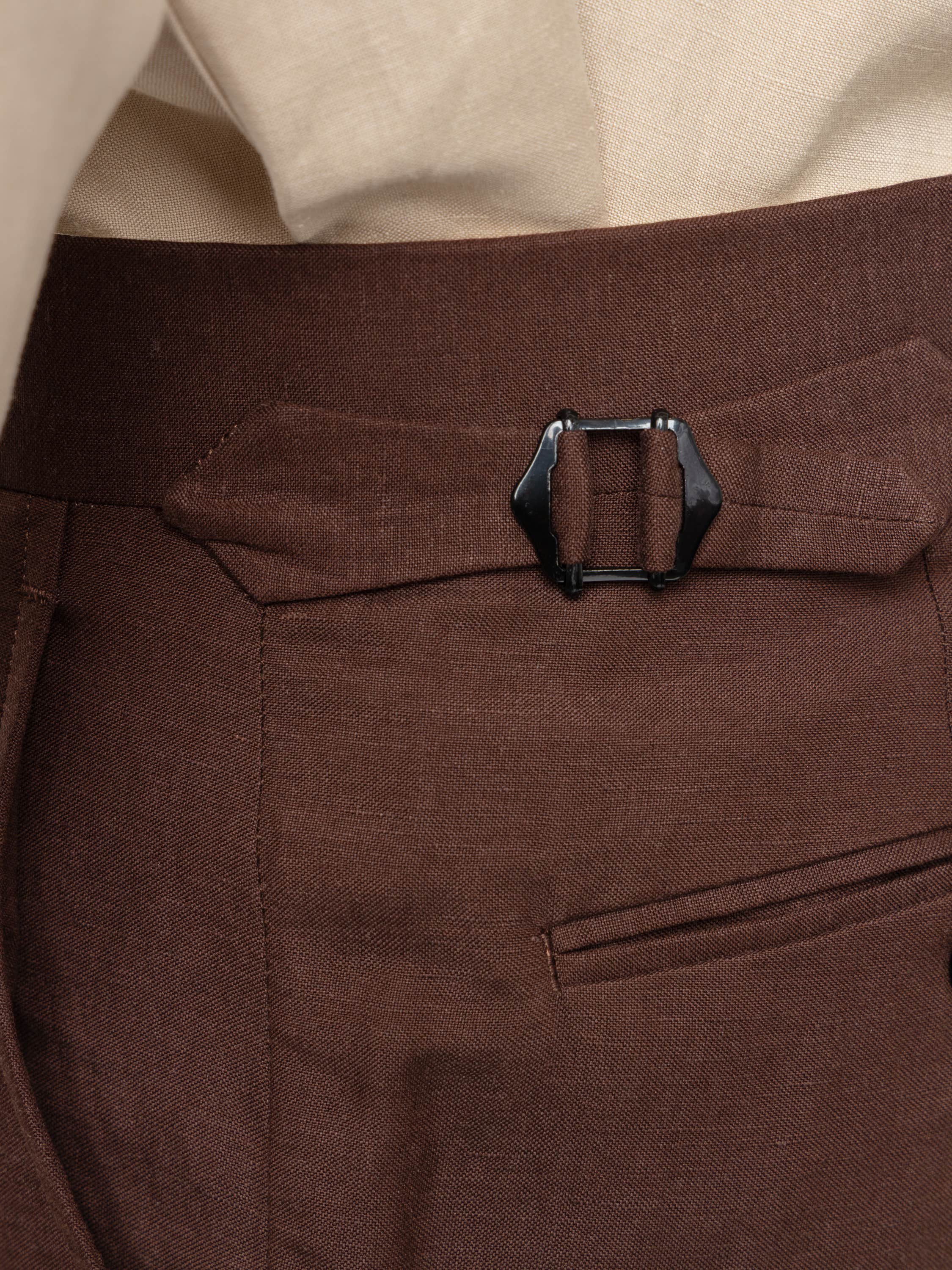 Sable Brown Gregory Hand-Tailored Silk-Linen Trouser