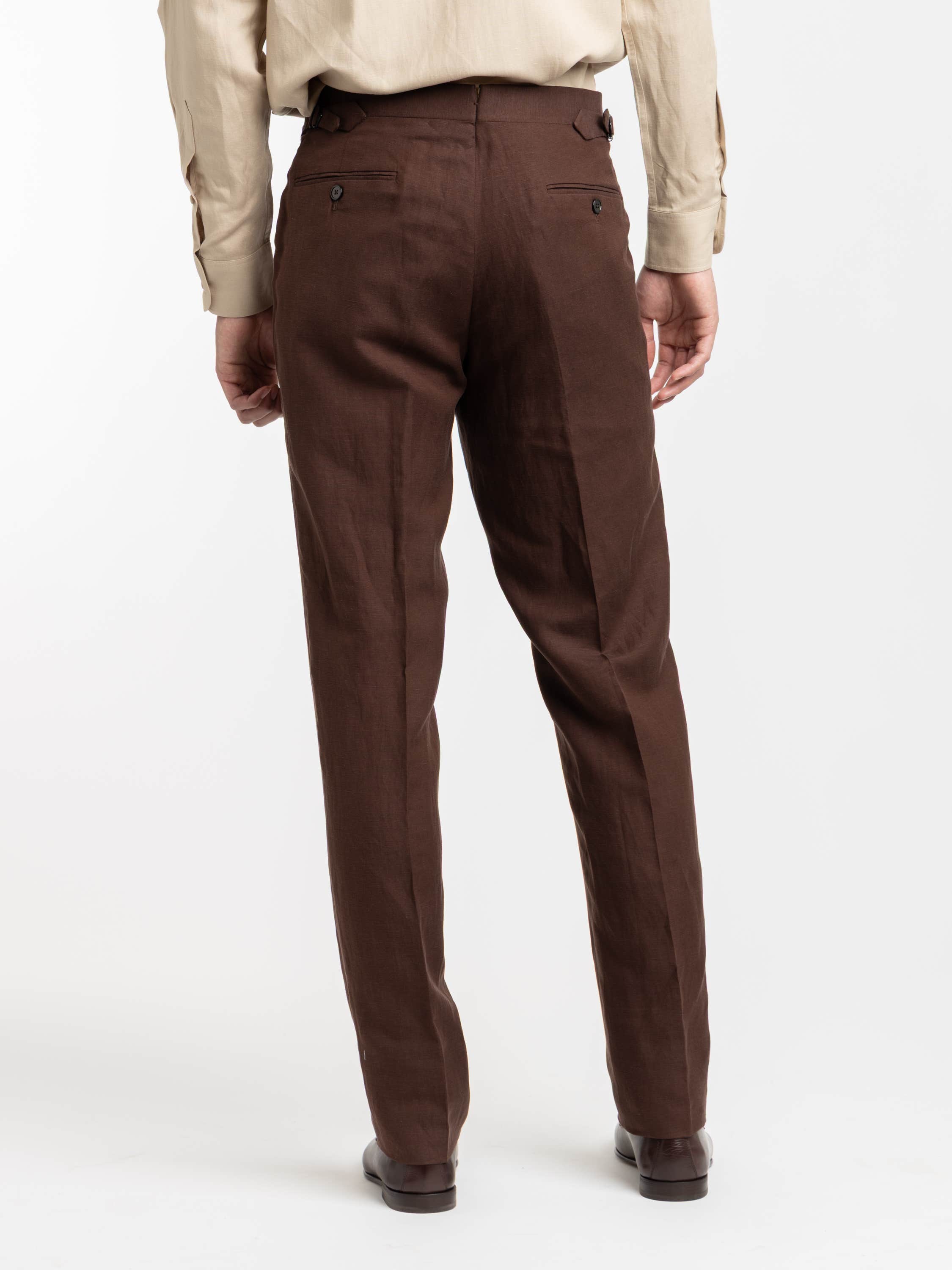 Sable Brown Gregory Hand-Tailored Silk-Linen Trouser