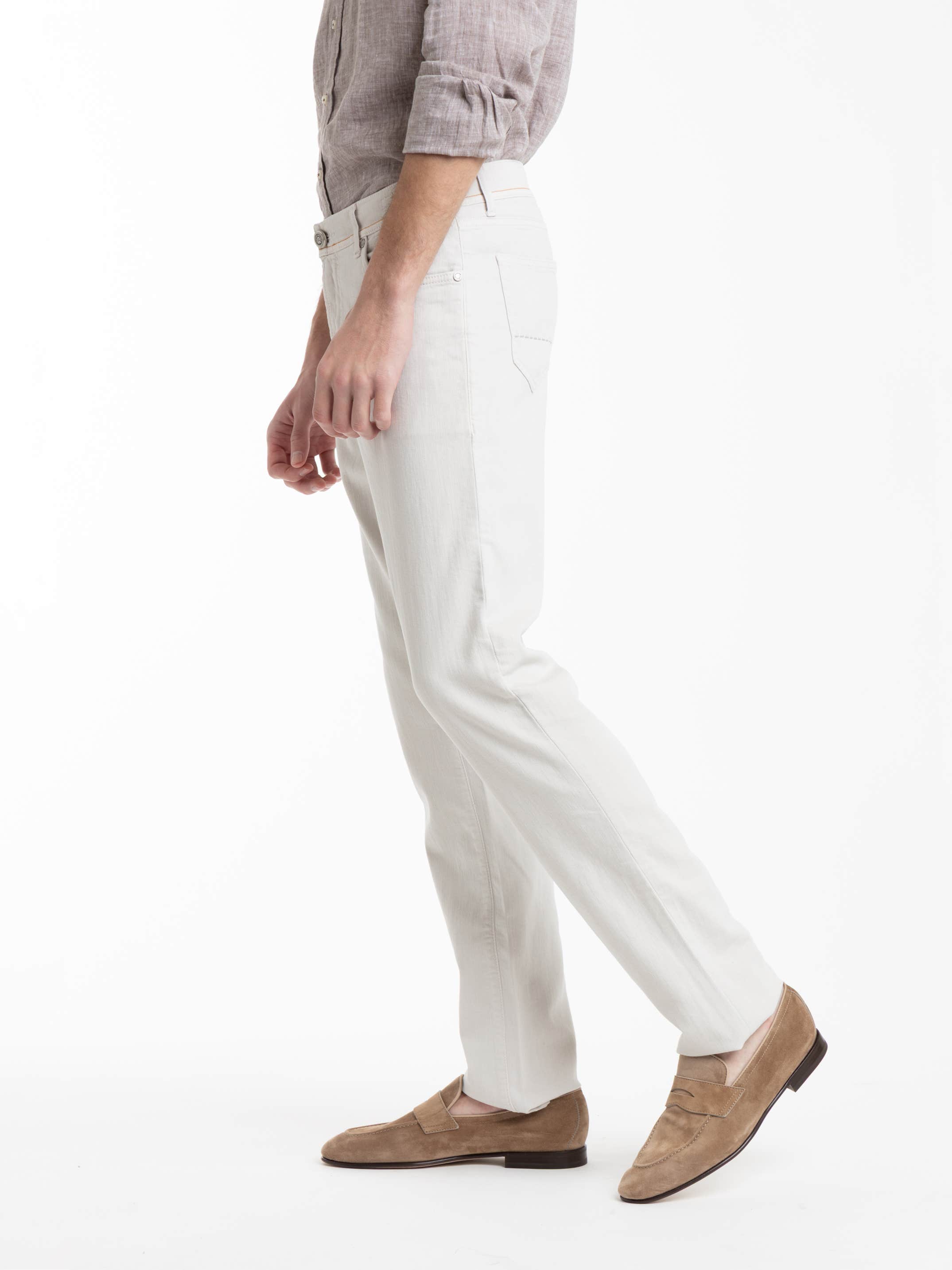 White Milano 5 Pockets Linen Blend Jeans