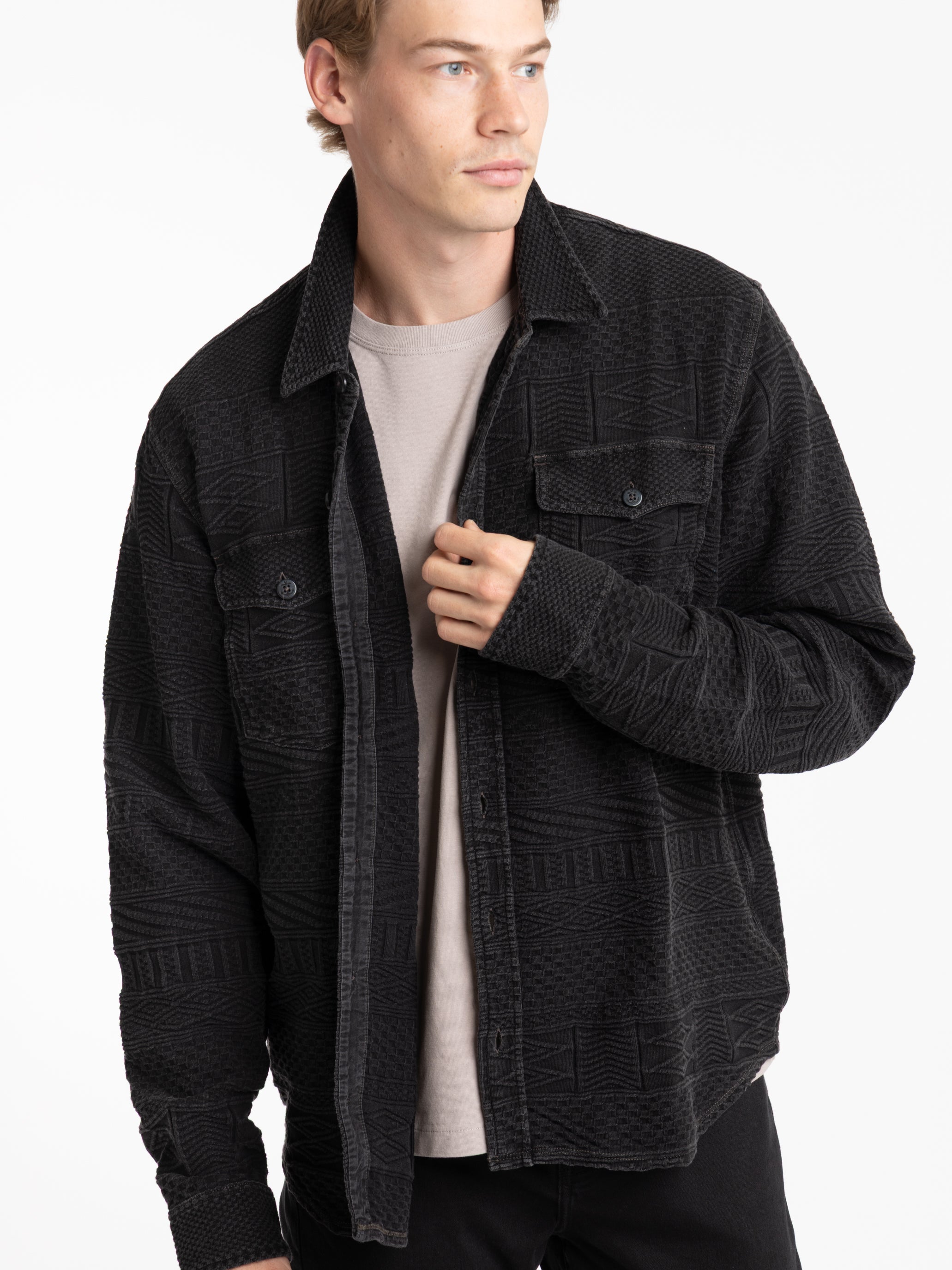Black Patterned Jacquard Shirt – The Helm Clothing