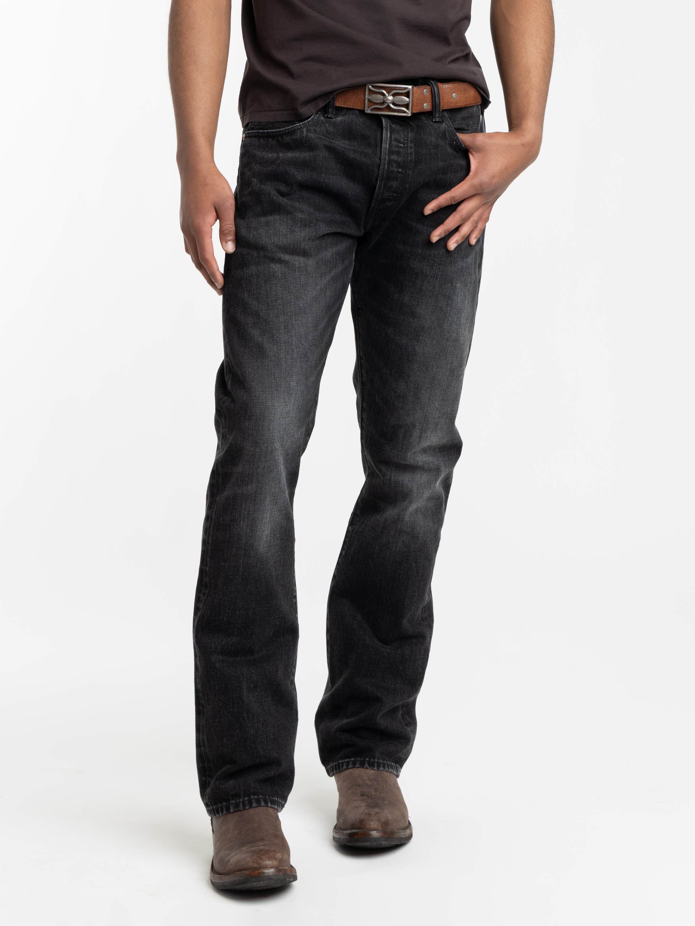 Black Slim Boot Distressed Selvedge Jean