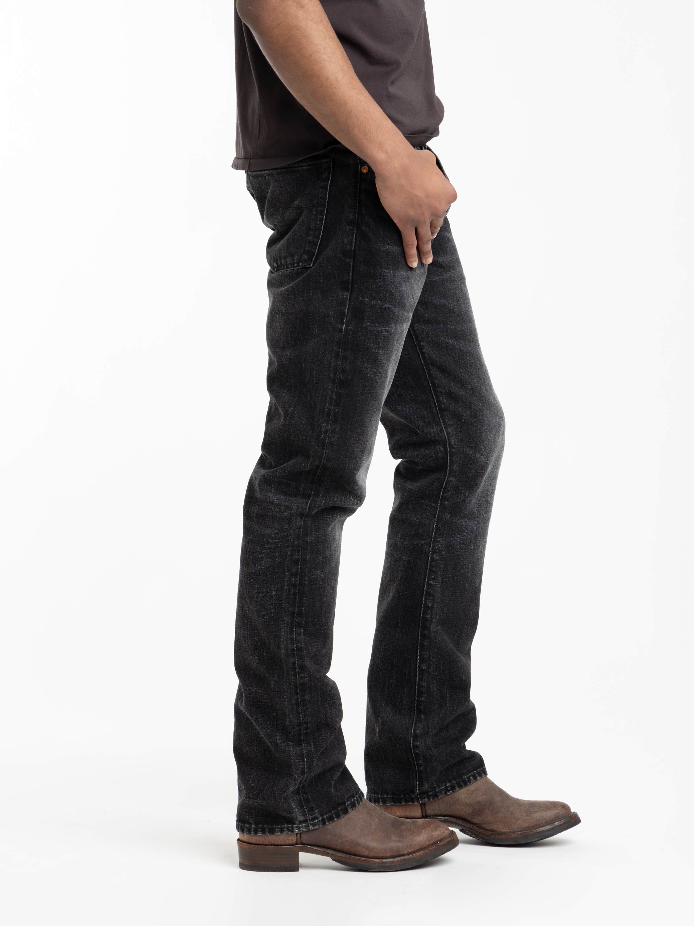Black Slim Boot Distressed Selvedge Jean