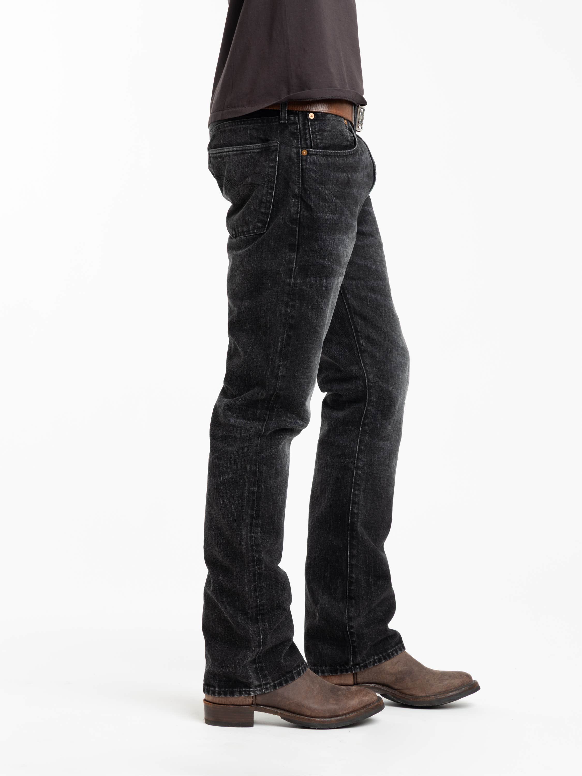 Black Slim Boot Distressed Selvedge Jean