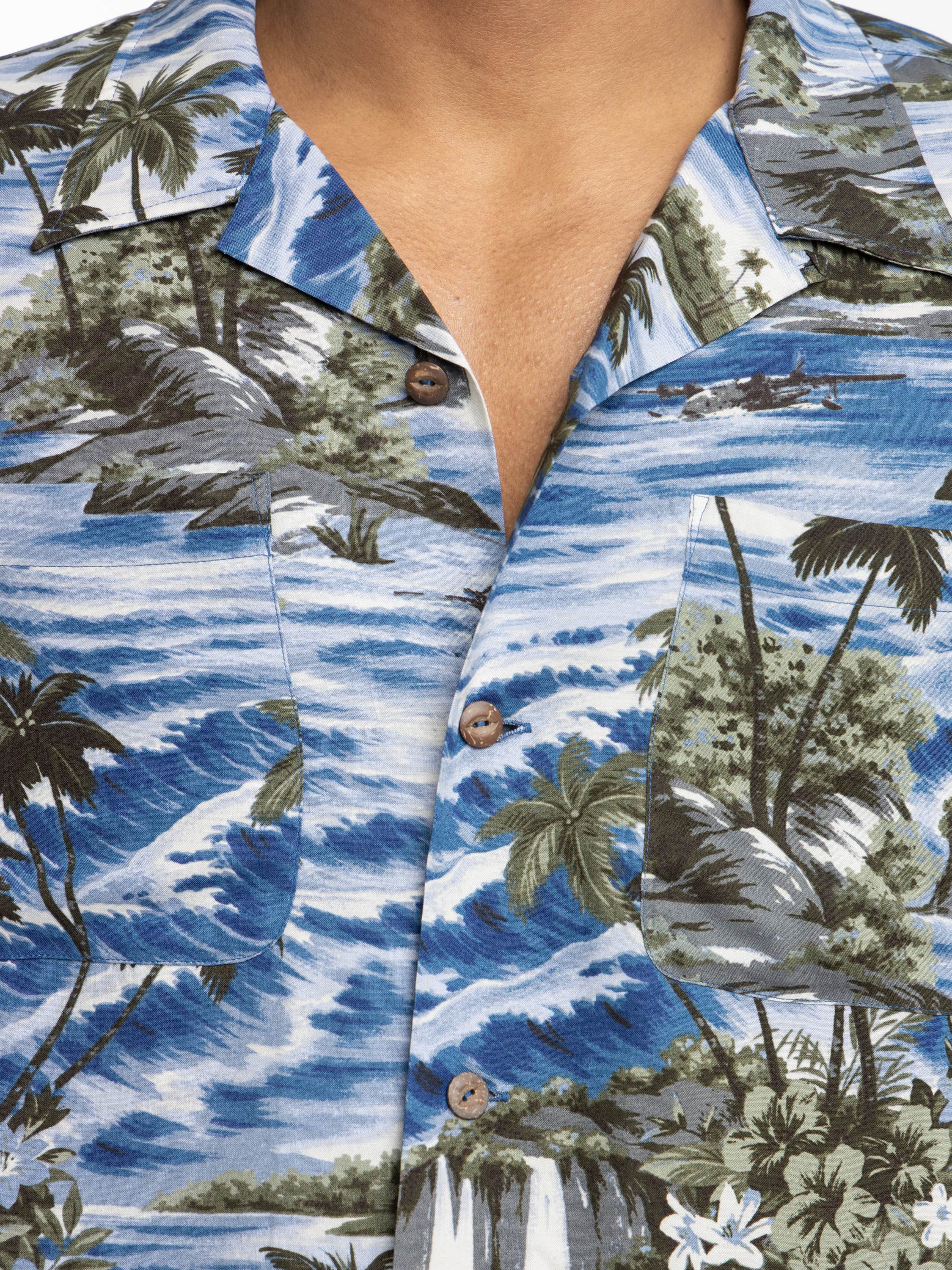 Blue Multi Tropical-Print Camp Shirt