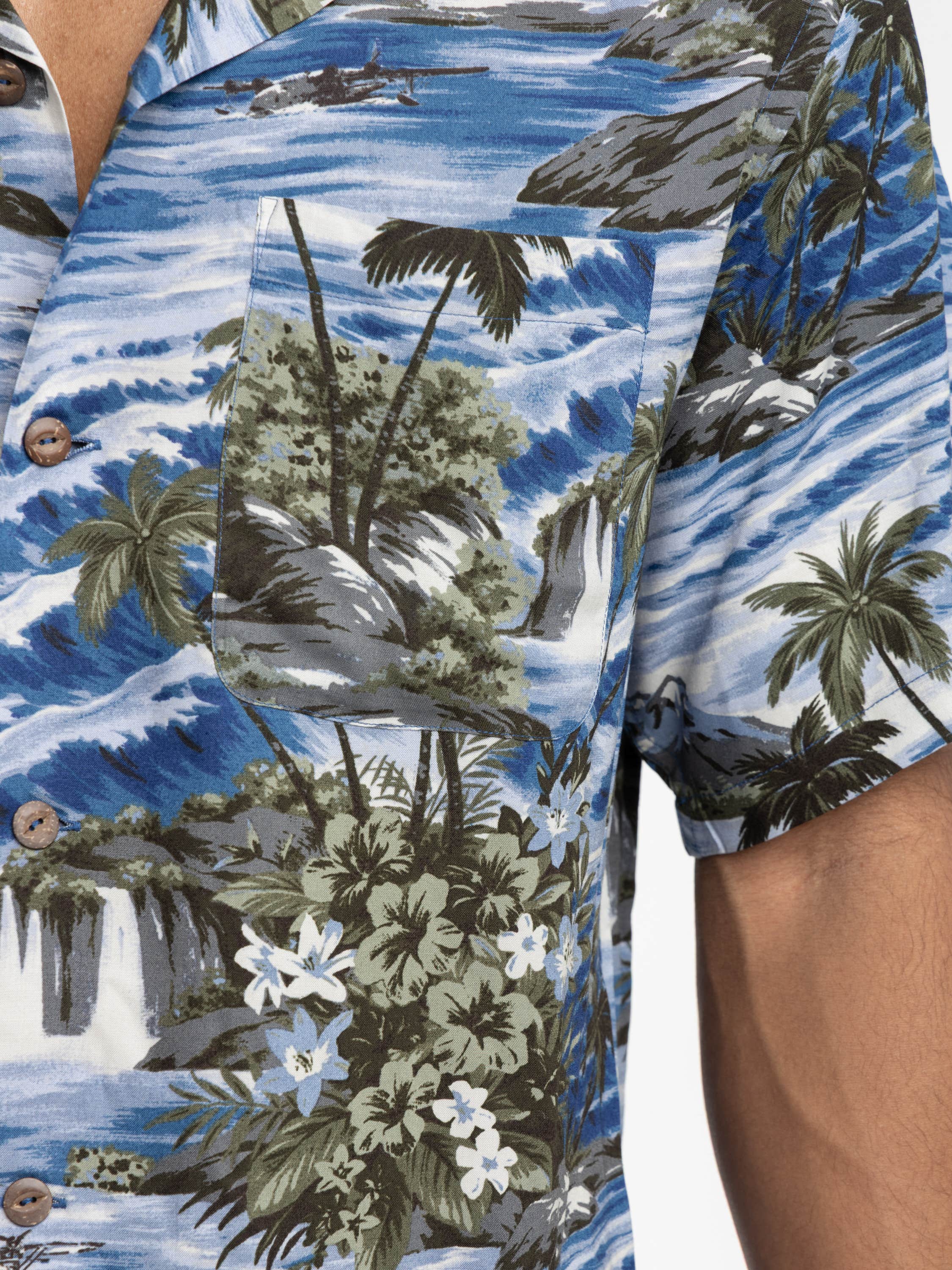 Blue Multi Tropical-Print Camp Shirt