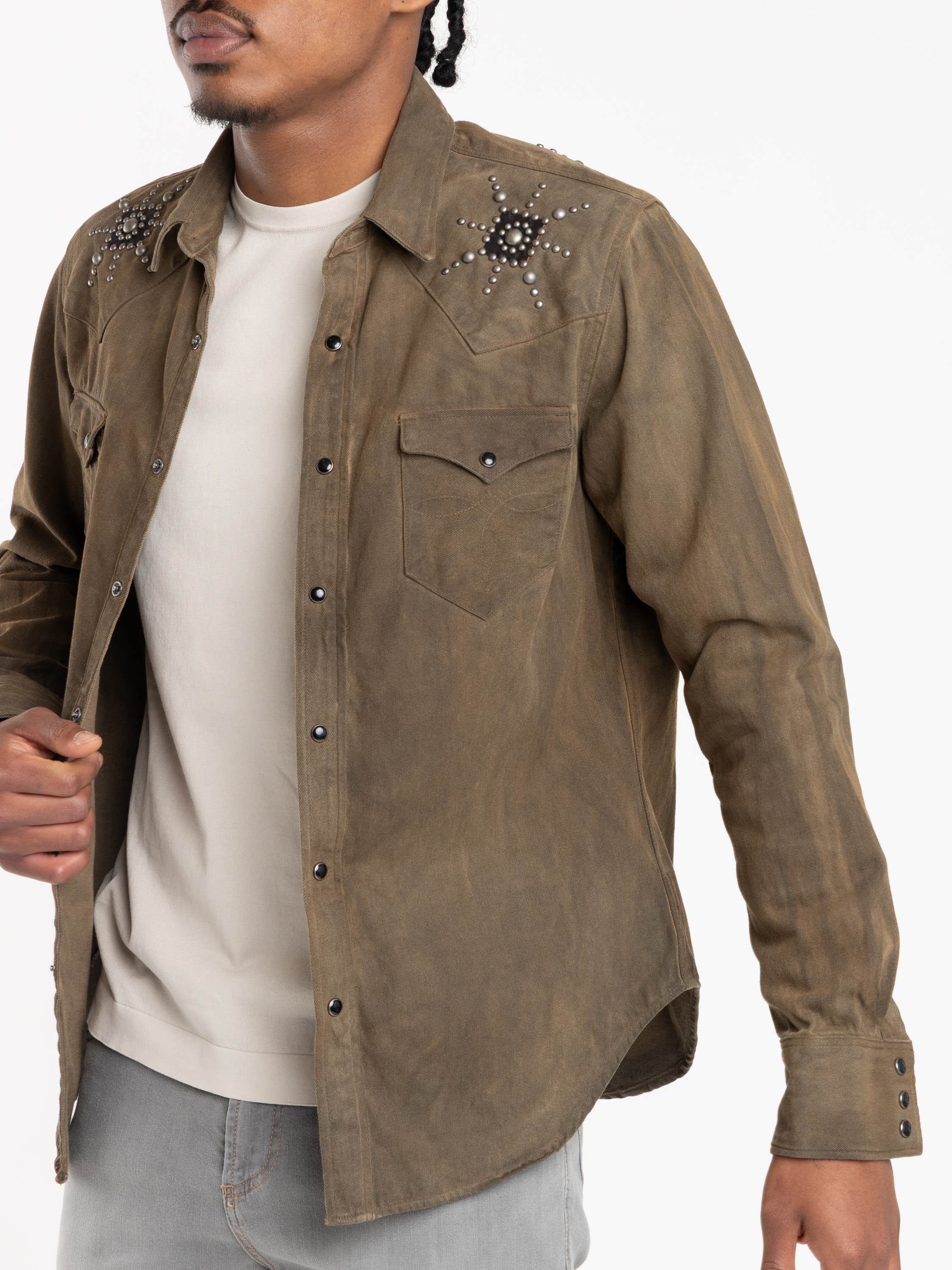 Brown Studded Long-Sleeved Shirt