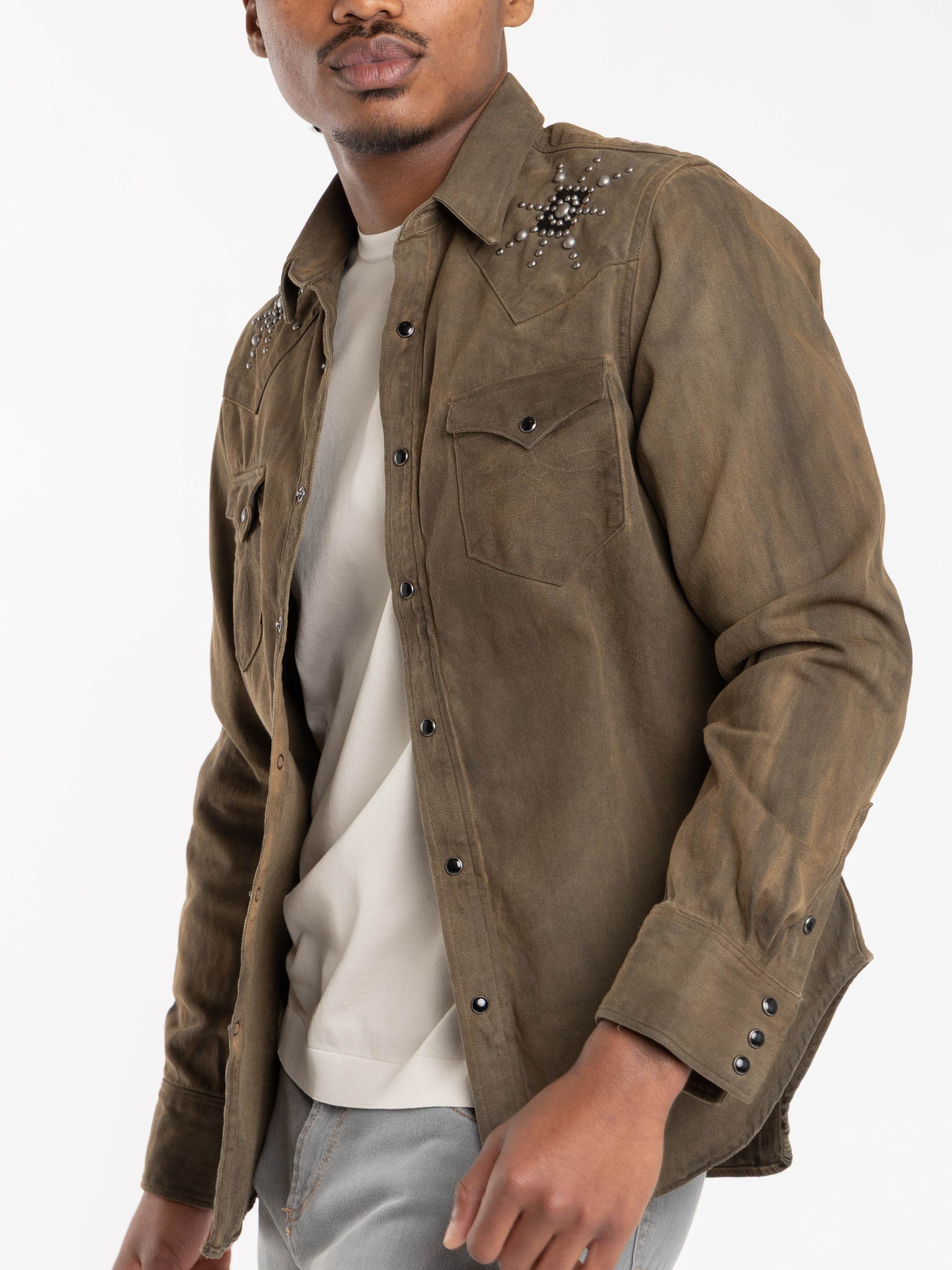 Brown Studded Long-Sleeved Shirt