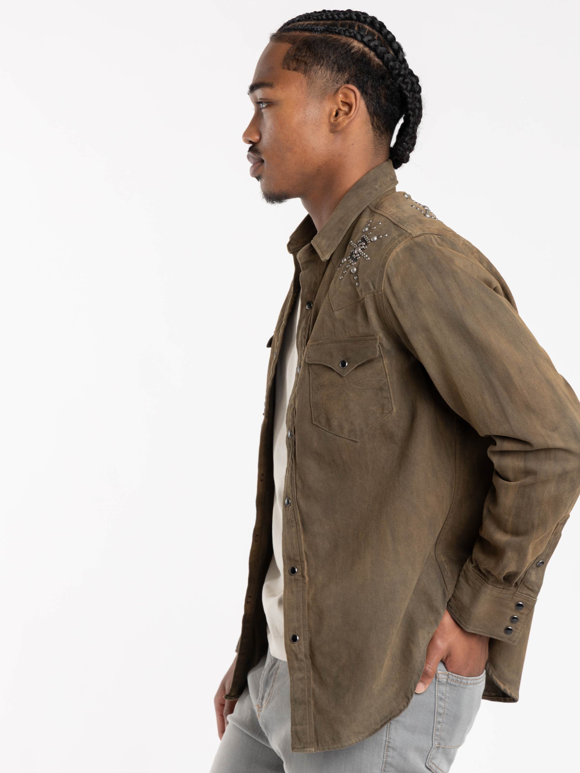 Brown Studded Long-Sleeved Shirt