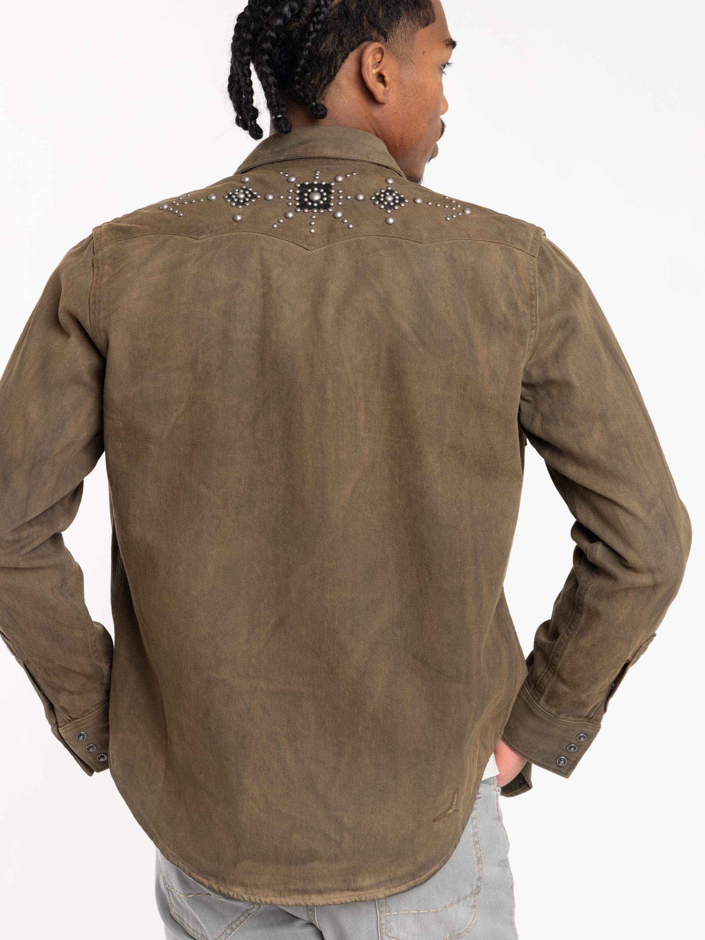 Brown Studded Long-Sleeved Shirt