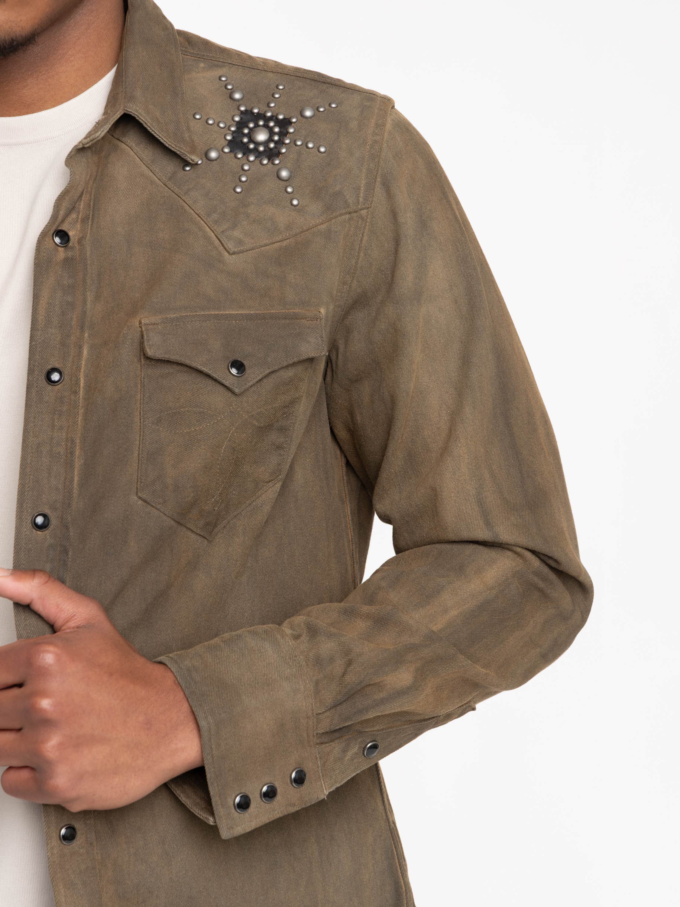 Brown Studded Long-Sleeved Shirt