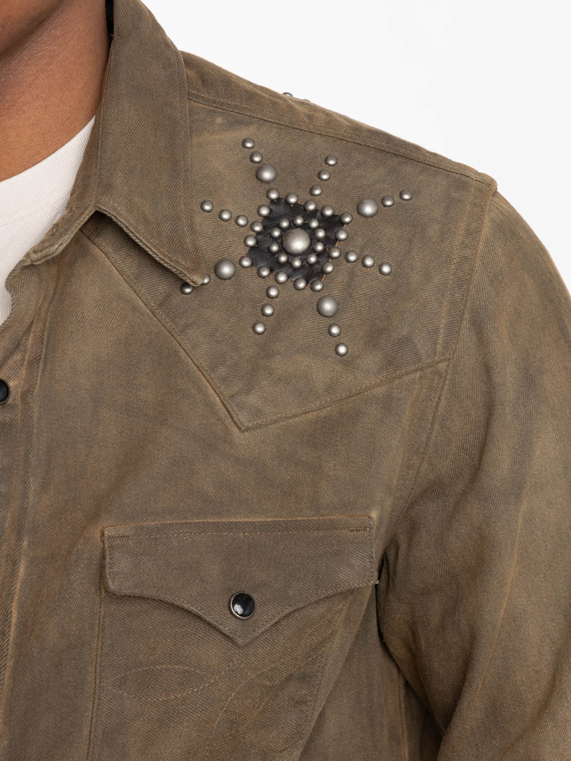 Brown Studded Long-Sleeved Shirt