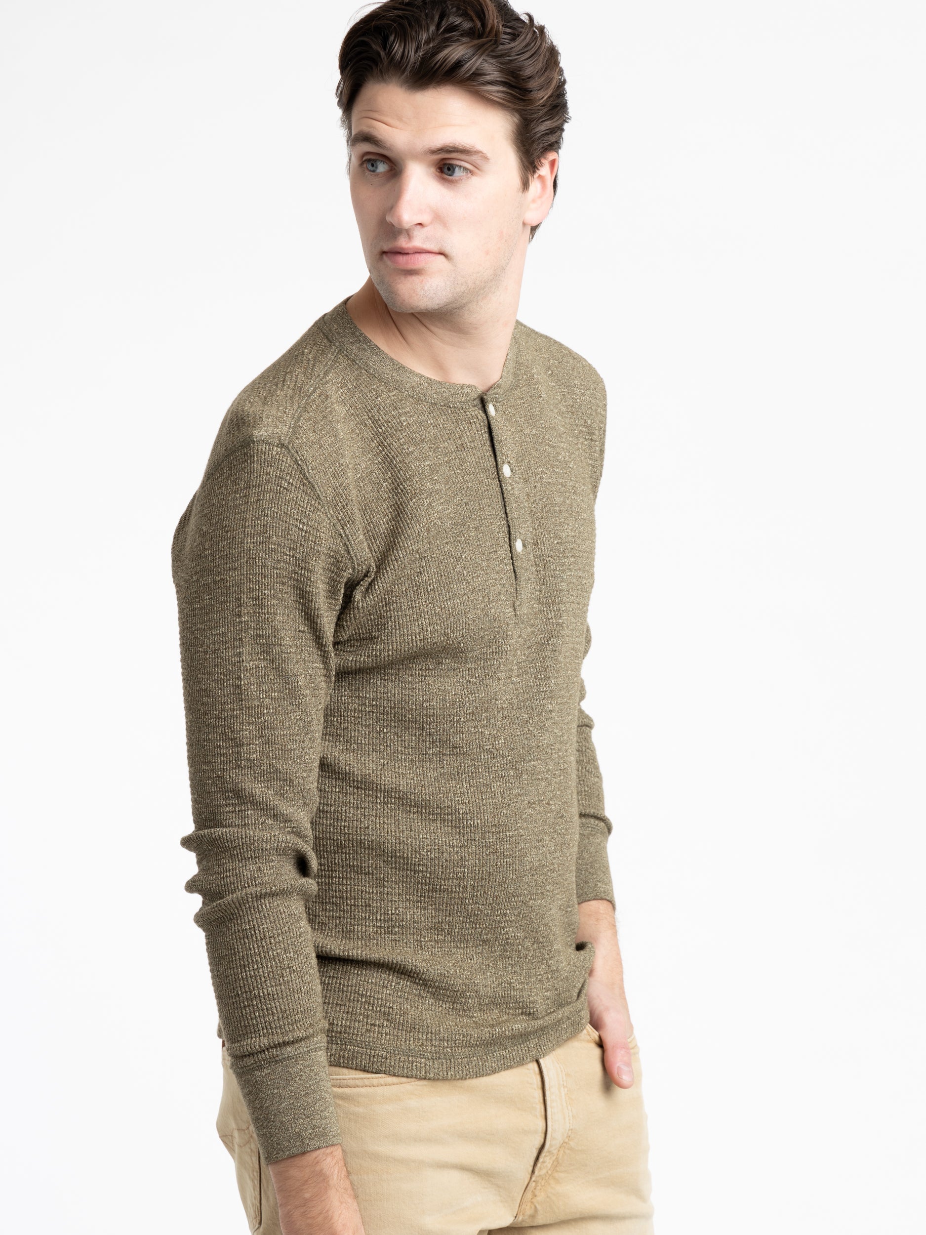 Green Waffle-Knit Henley Shirt – The Helm Clothing