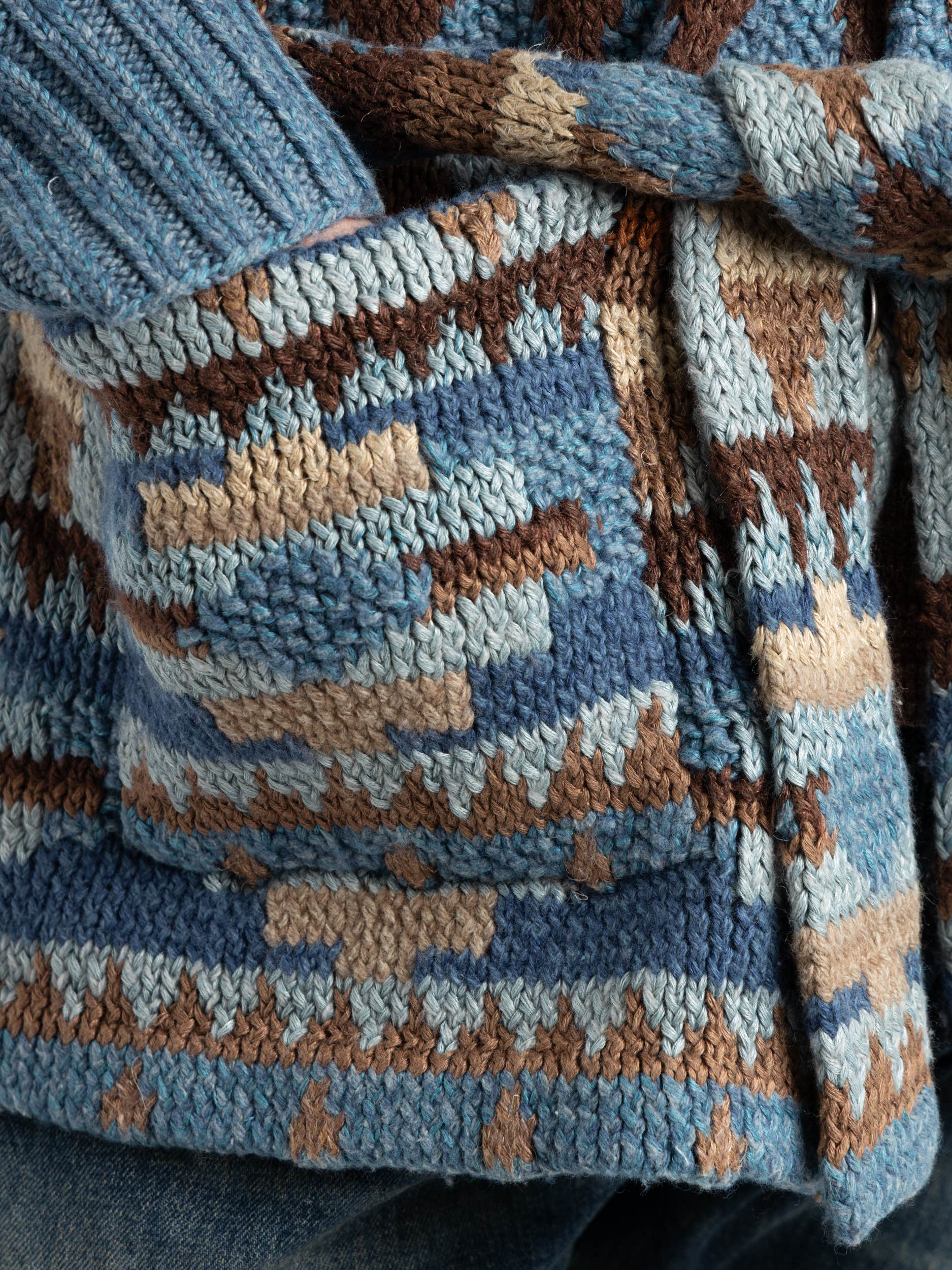 Hand-Knit Linen-Blend Belted Cardigan