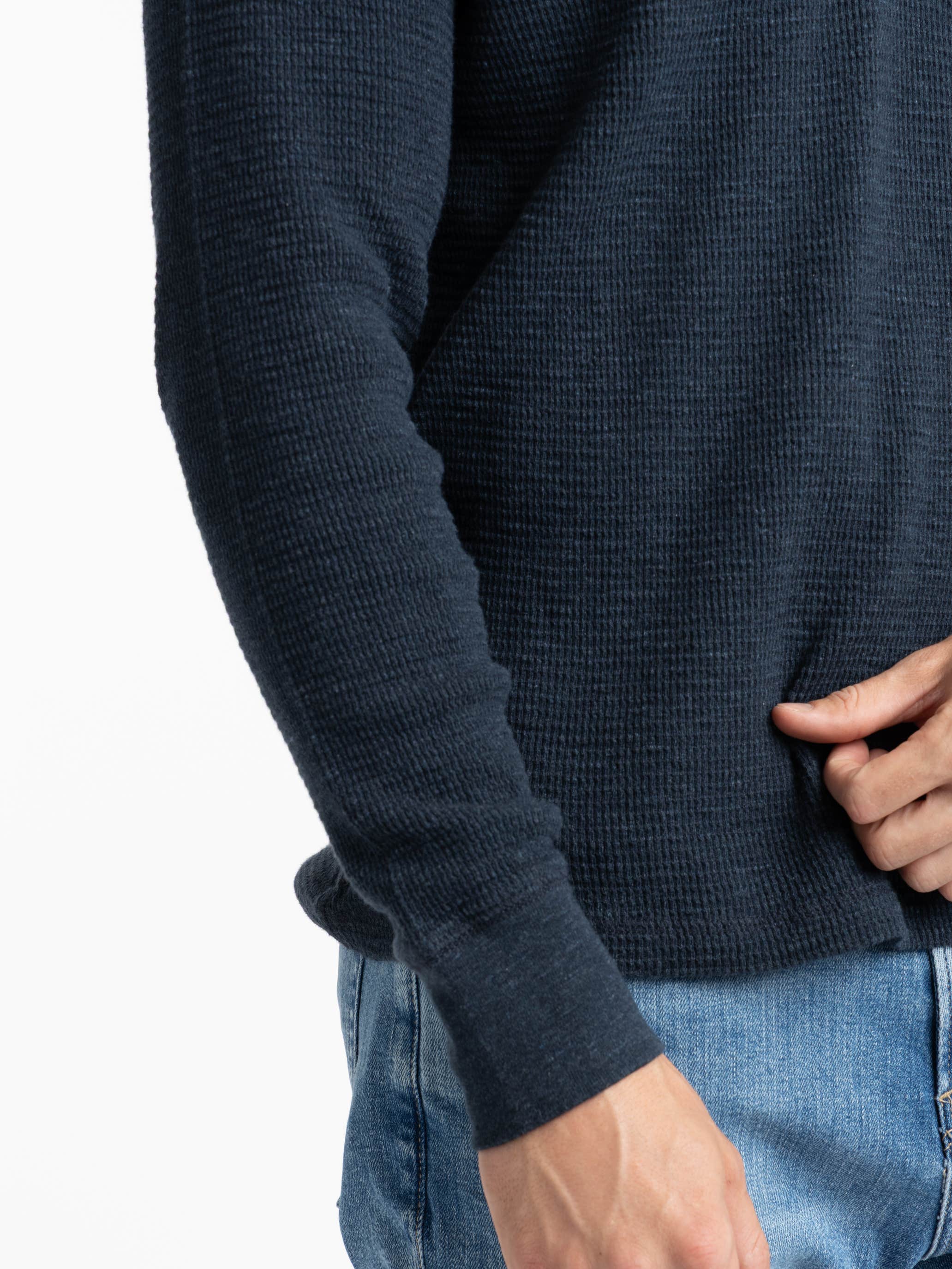 Navy Cotton Waffle-Knit Henley Shirt