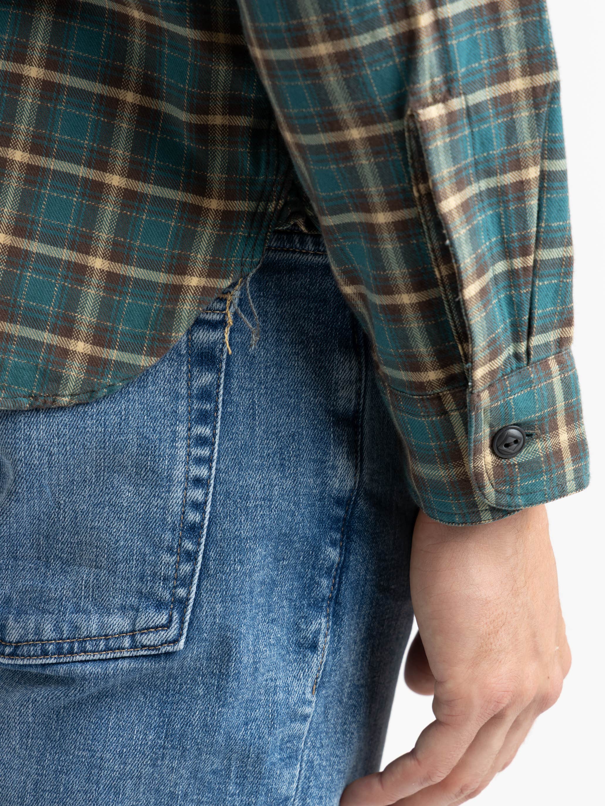 Teal/Multi Color Plaid Twill Sport Shirt