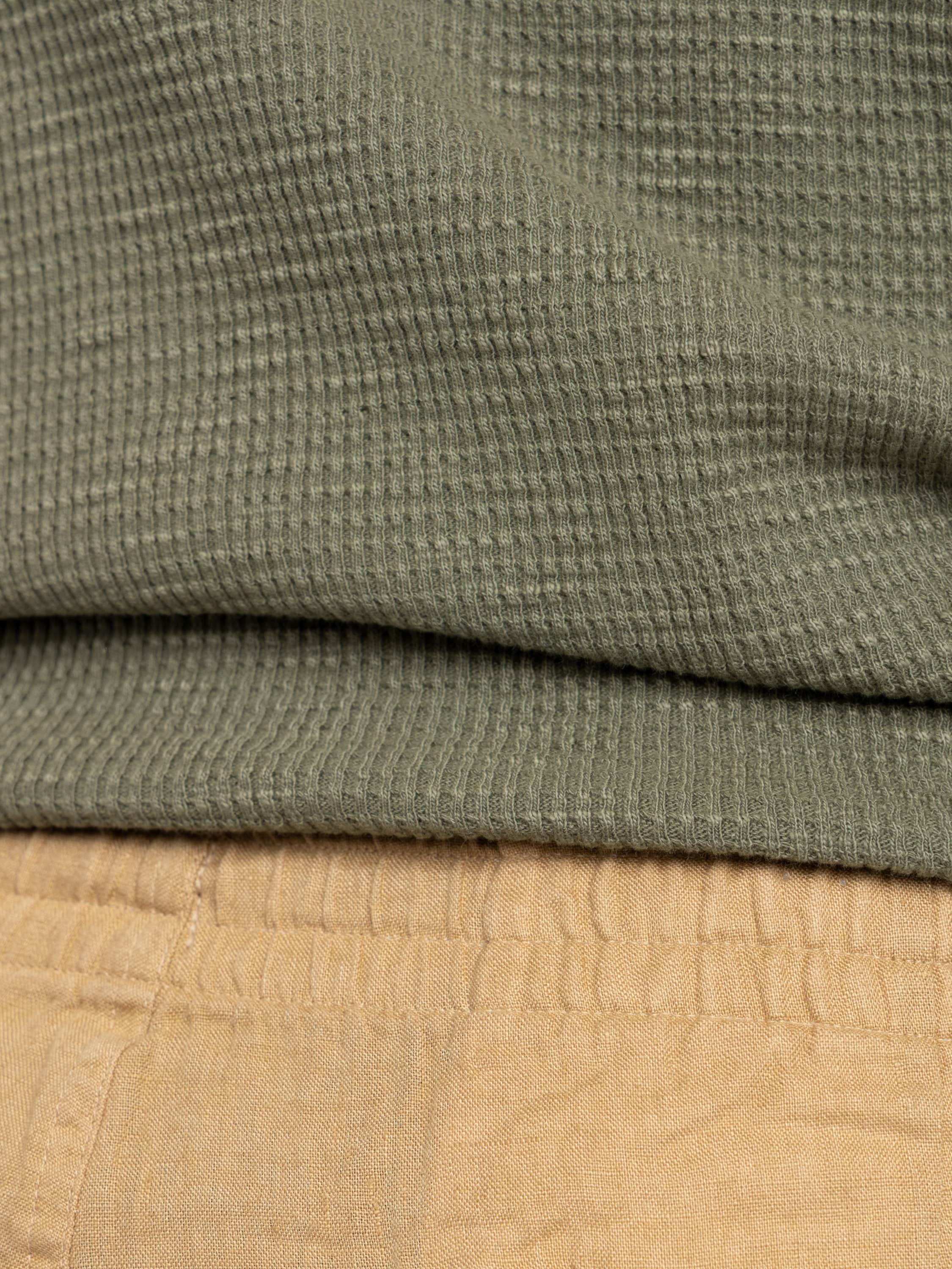 Tree Green Garment-Dyed Waffle-Knit Henley Shirt