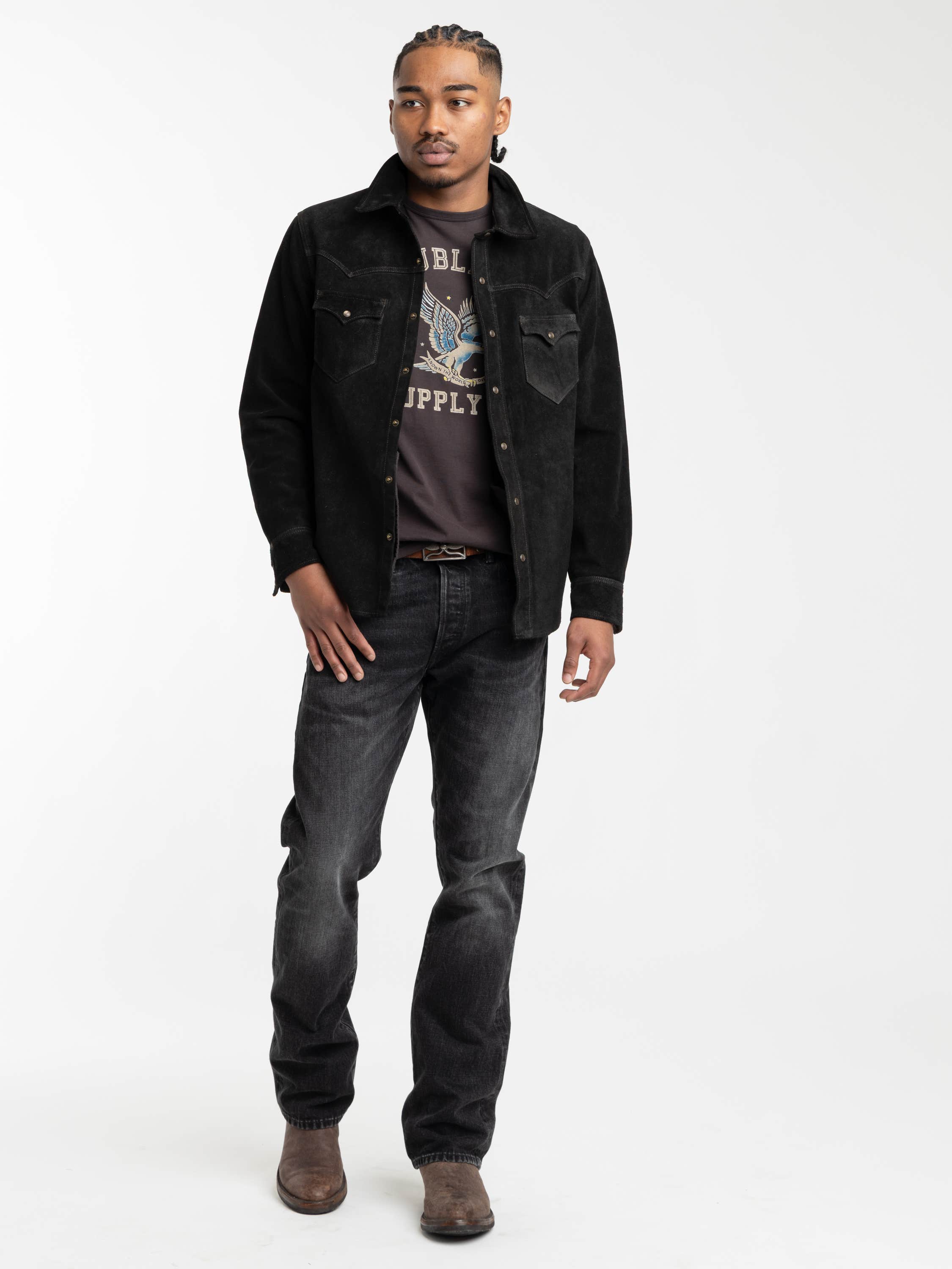 Vintage Black Suede Western Shirt Jacket
