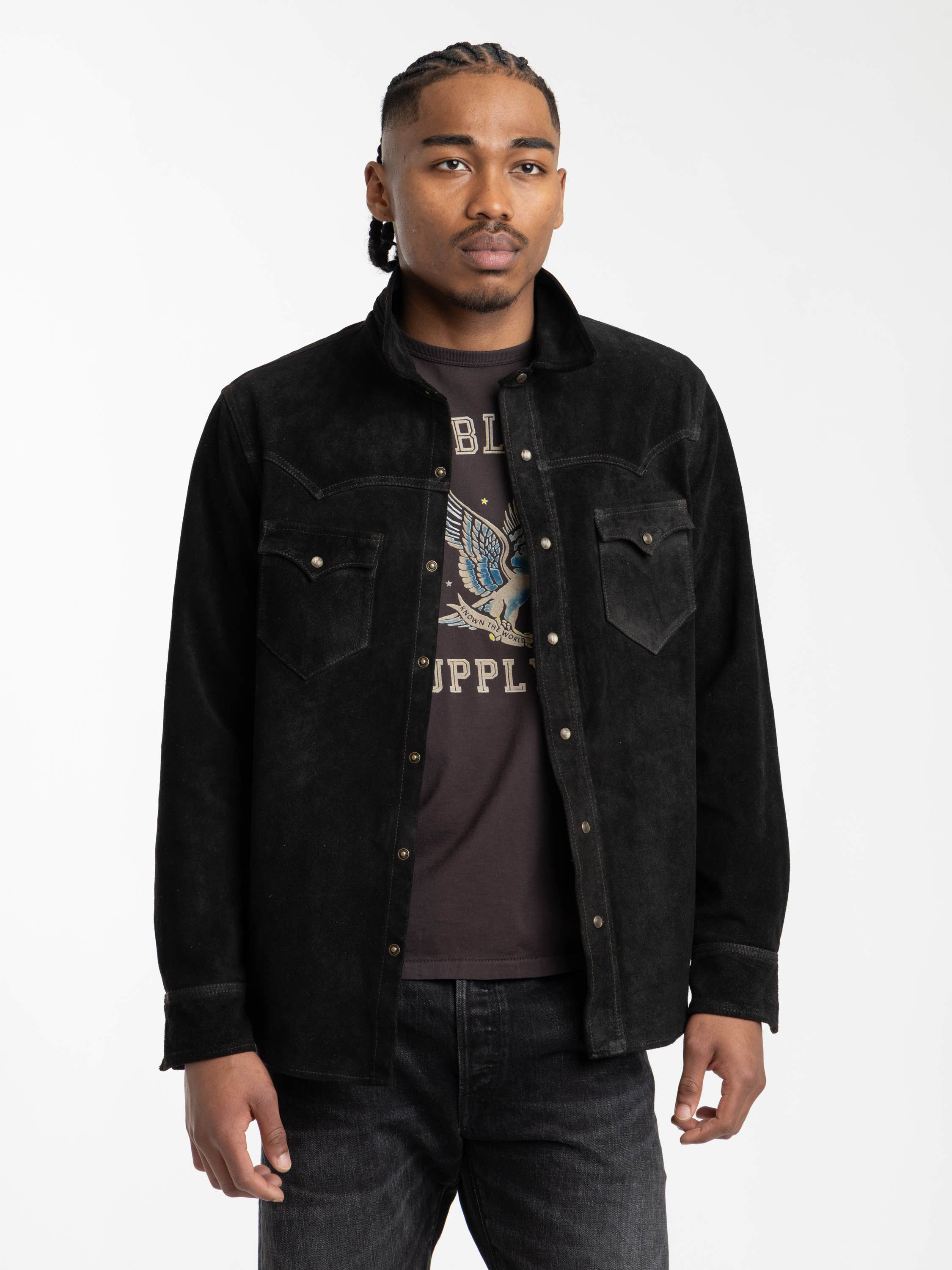 Vintage Black Suede Western Shirt Jacket