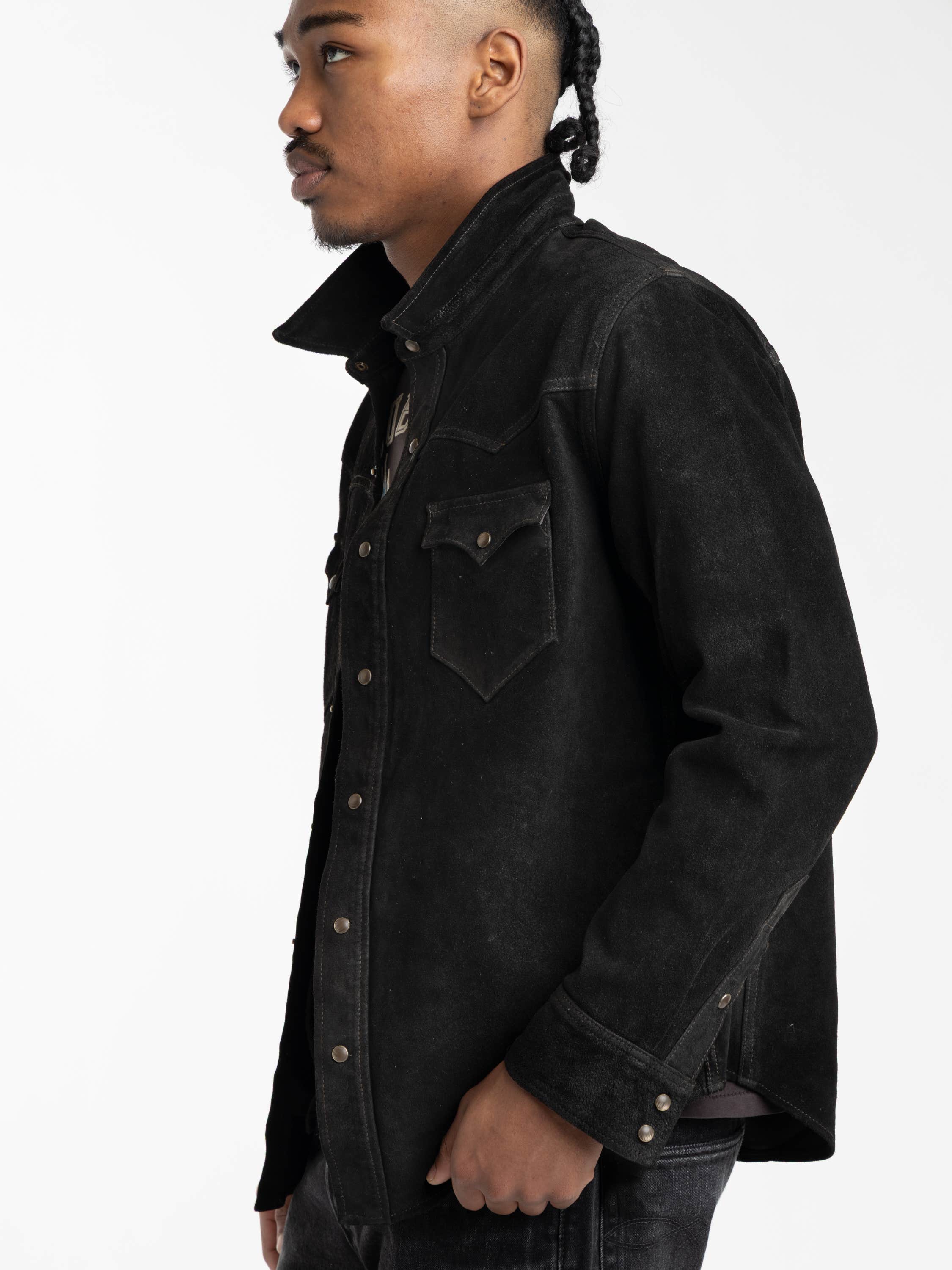 Vintage Black Suede Western Shirt Jacket