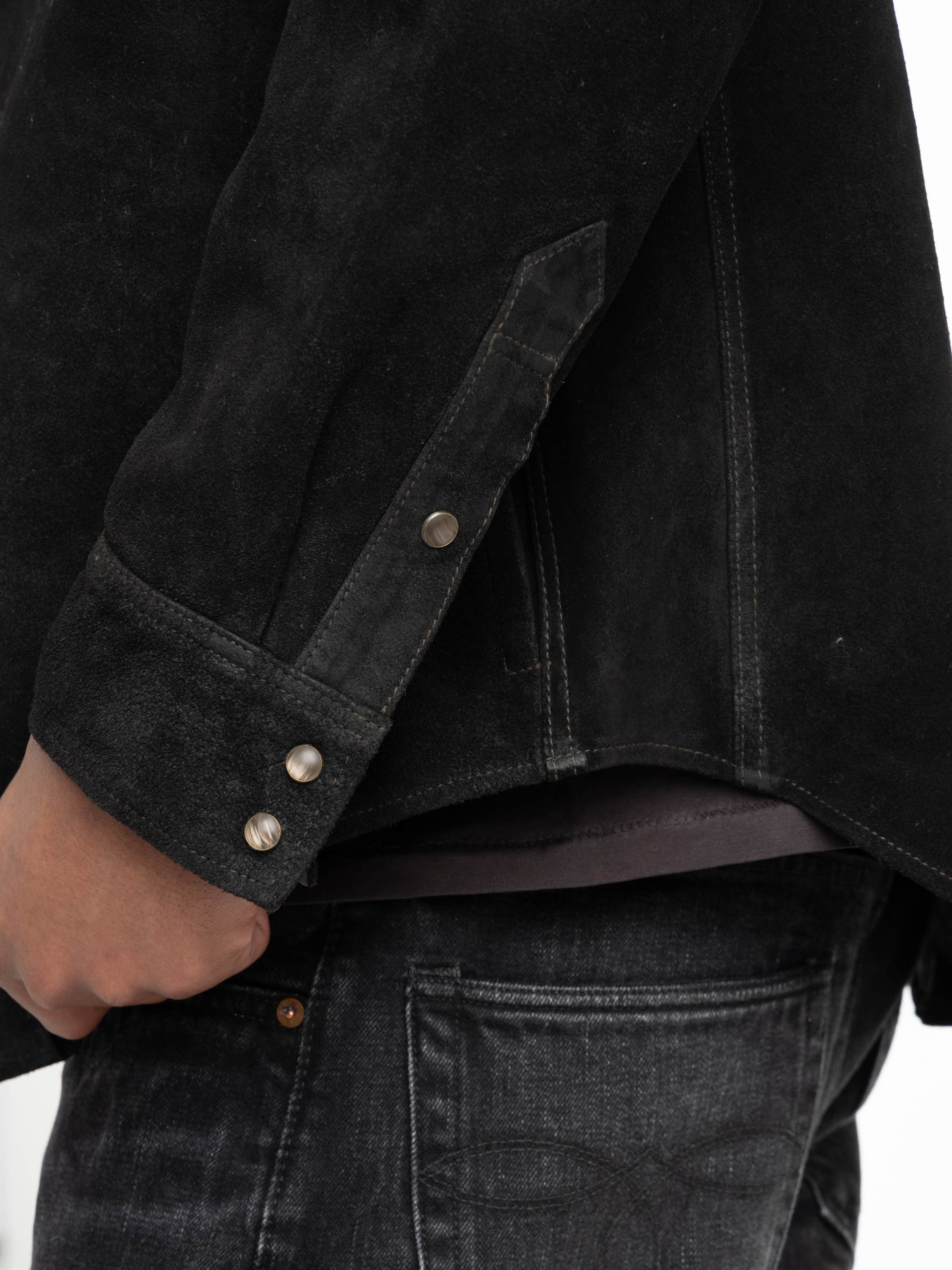 Vintage Black Suede Western Shirt Jacket