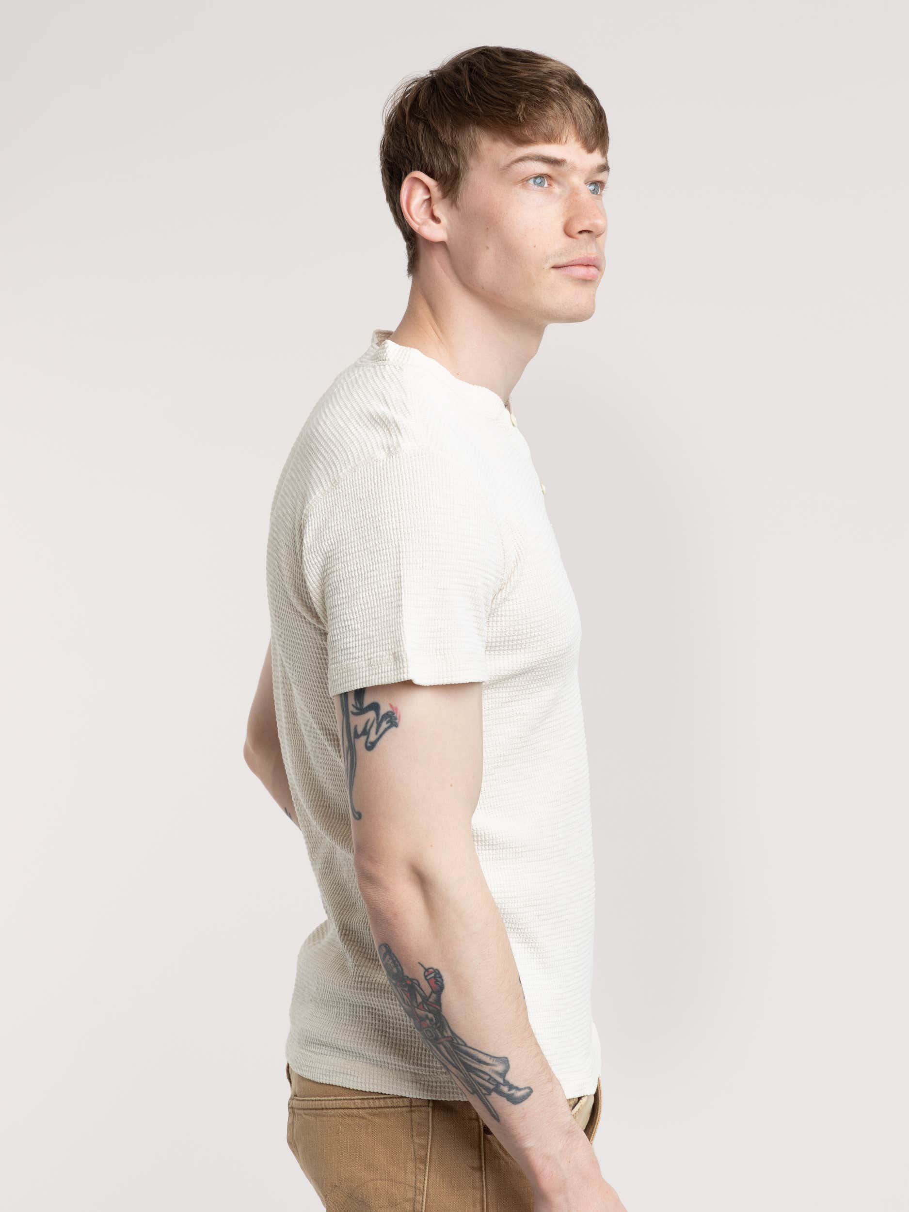 White Short Sleeve Waffle Shirt
