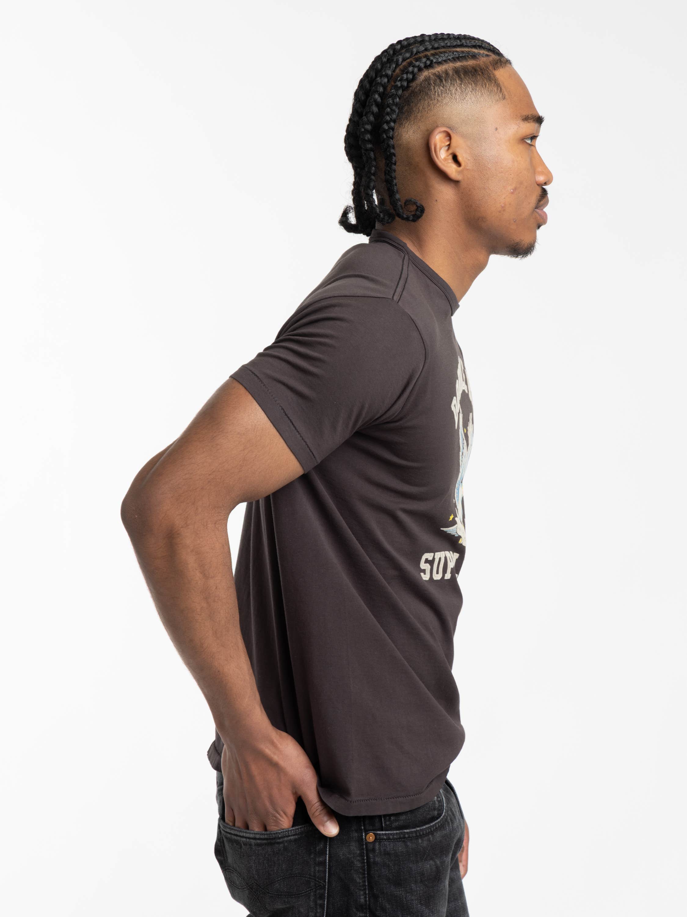 Faded Black Garment-Dyed Jersey Graphic T-Shirt