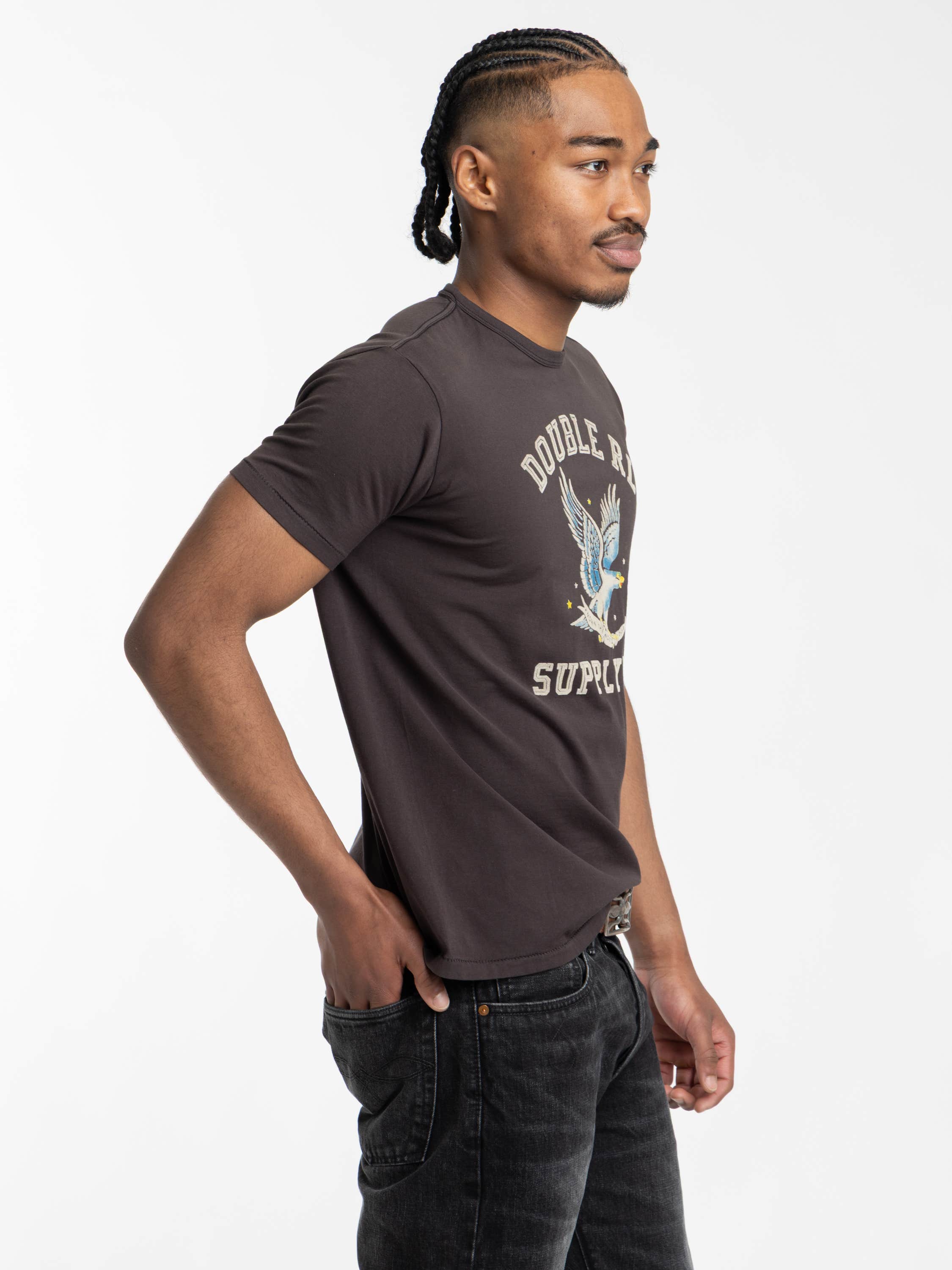 Faded Black Garment-Dyed Jersey Graphic T-Shirt