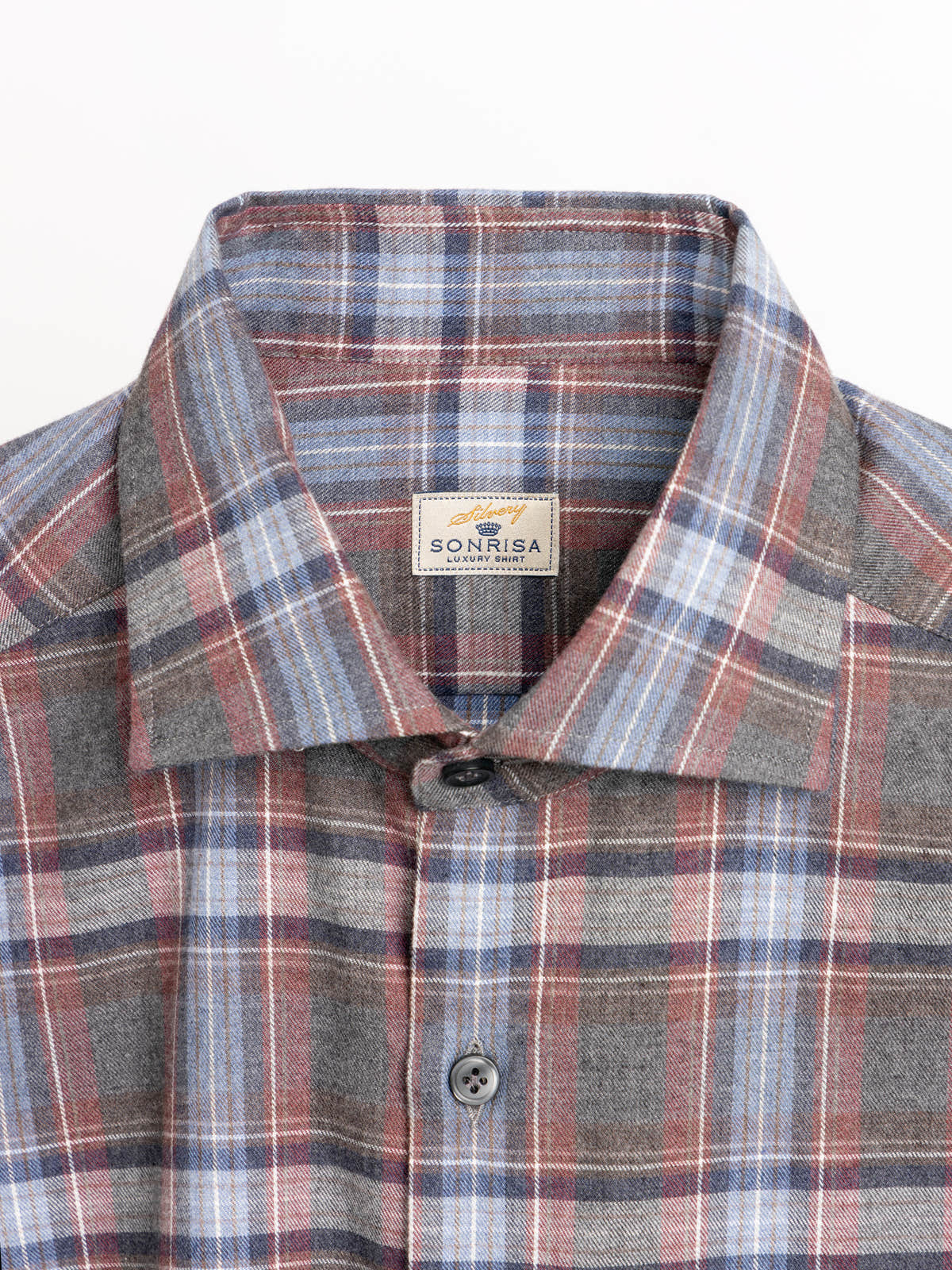 Blue and Burgundy Plaid Cotton Shirt