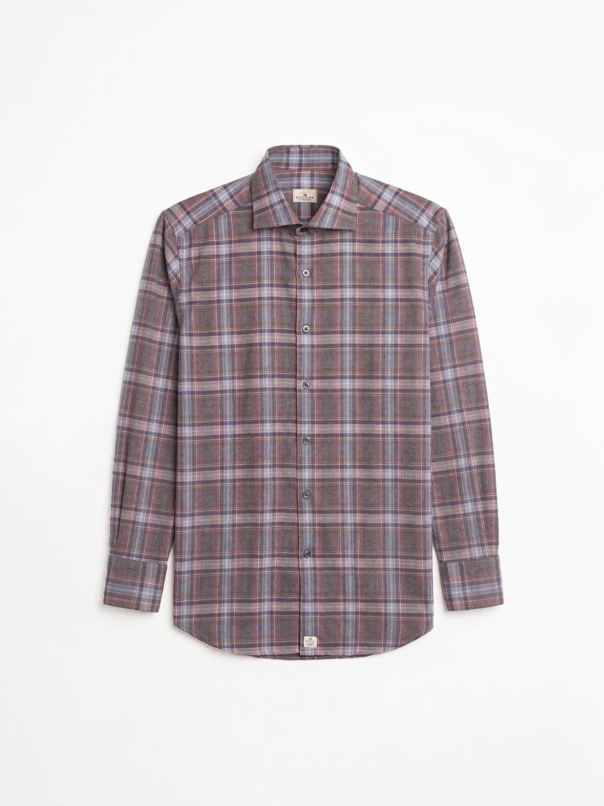 Blue and Burgundy Plaid Cotton Shirt