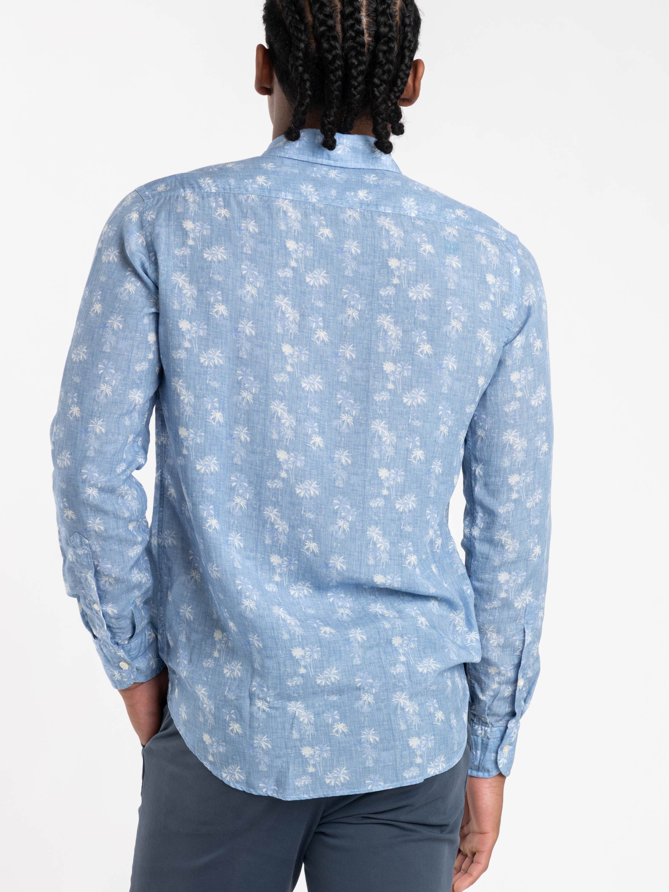 Blue Palm Print Luocell-Linen Shirt