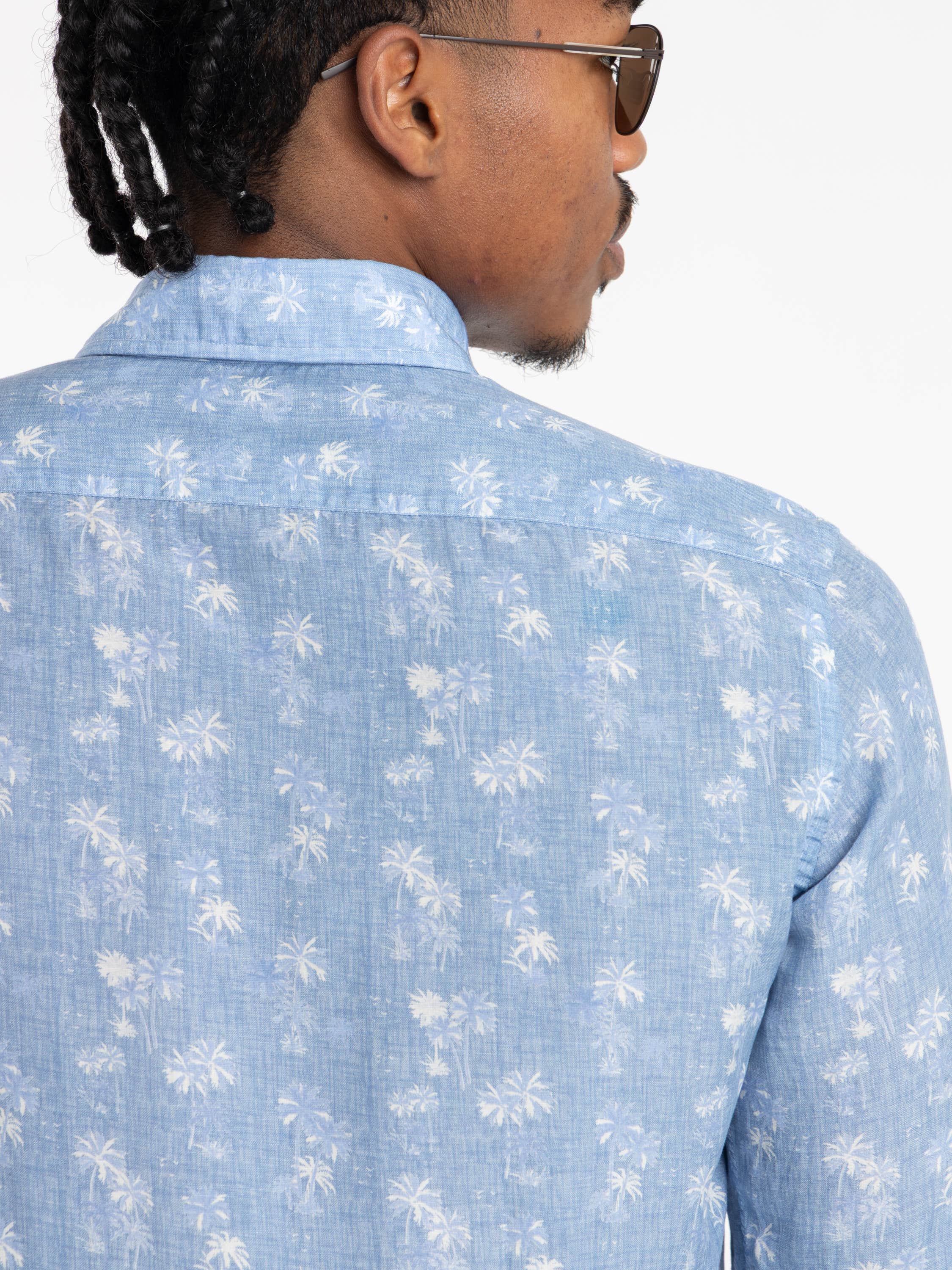 Blue Palm Print Luocell-Linen Shirt