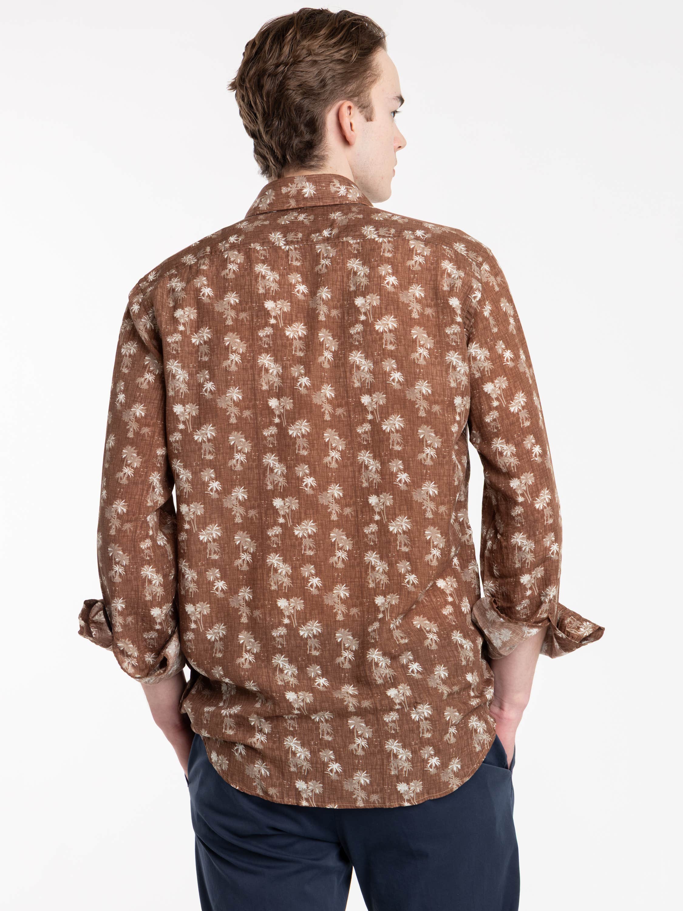 Brown Palm Print Luocell-Linen Shirt