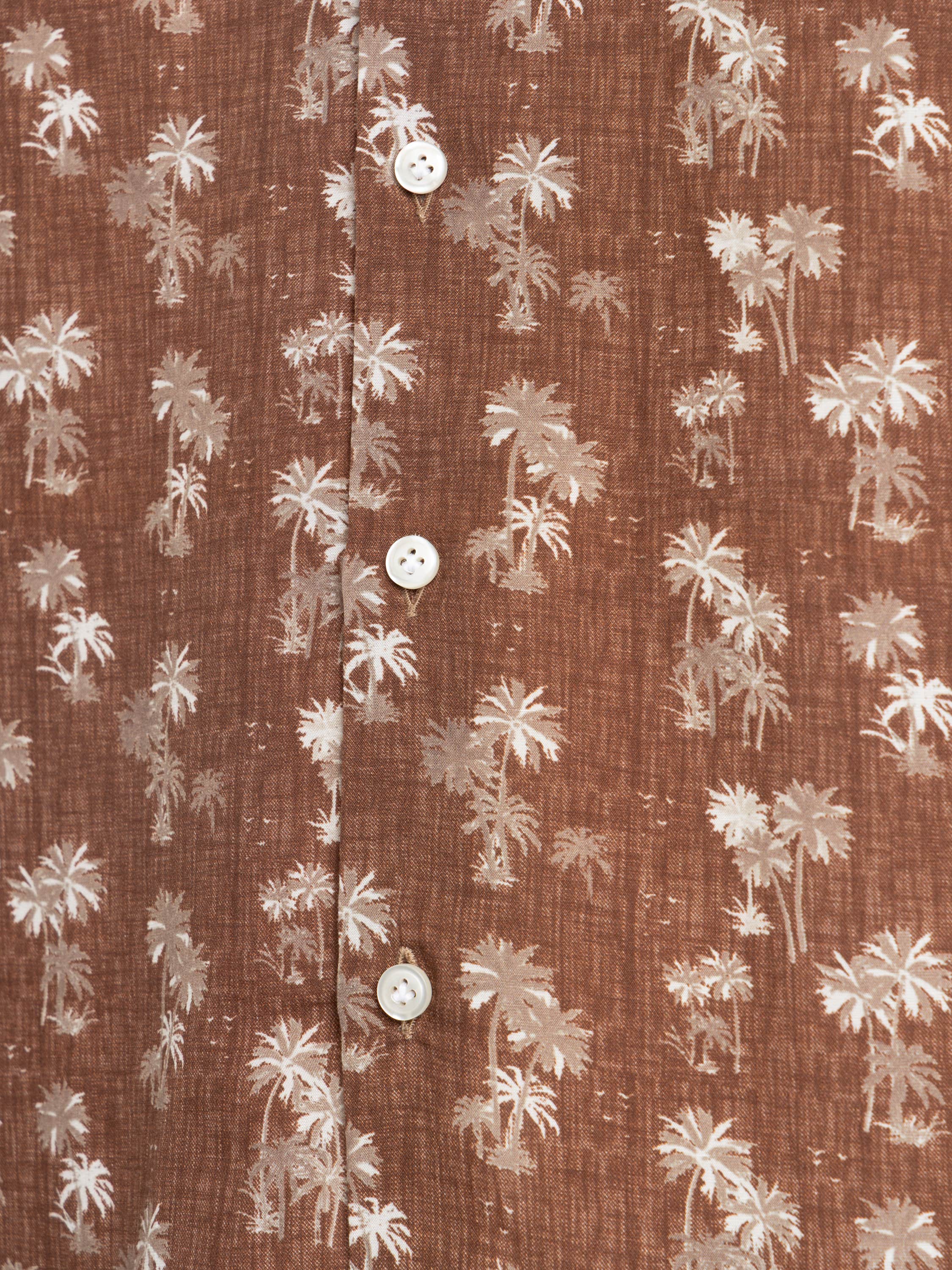 Brown Palm Print Luocell-Linen Shirt