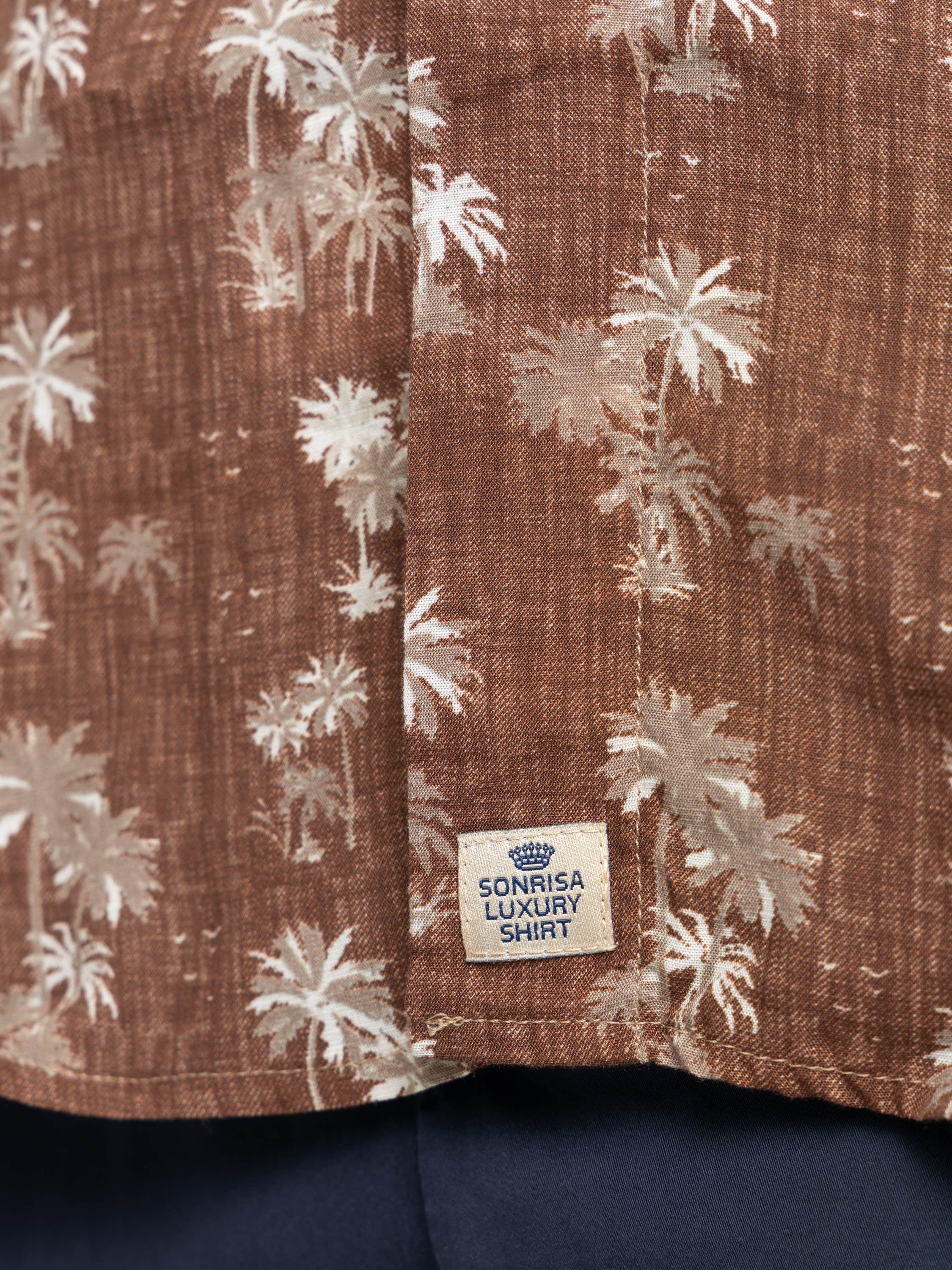 Brown Palm Print Luocell-Linen Shirt